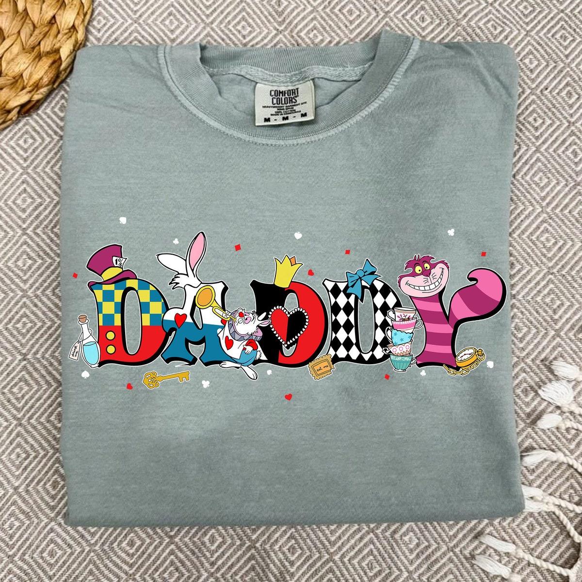 Custom Name Daddy With Alice In Wonderland Themed Personalized Shirt 4