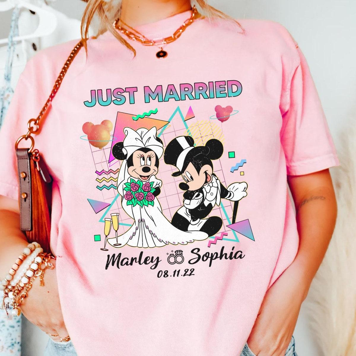 Custom Name Groom Mickey Bride Minnie Just Married Personalized Couple Shirt 2