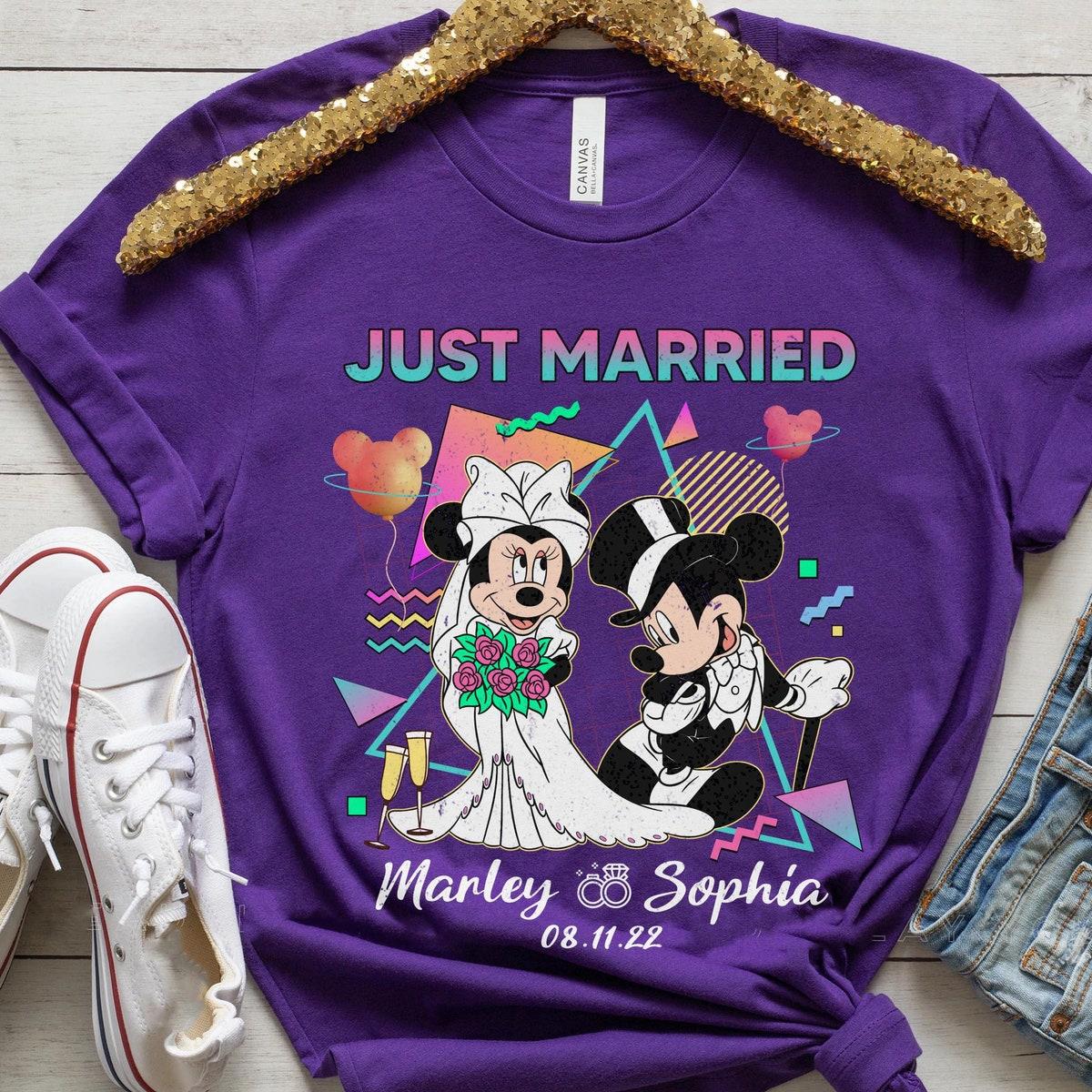 Custom Name Groom Mickey Bride Minnie Just Married Personalized Couple Shirt 3