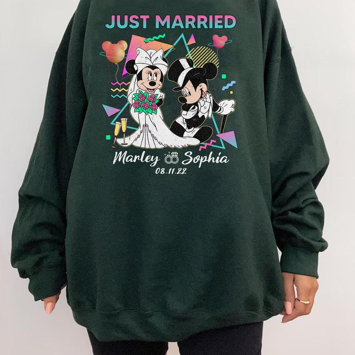 Custom Name Groom Mickey Bride Minnie Just Married Personalized Couple Shirt 4