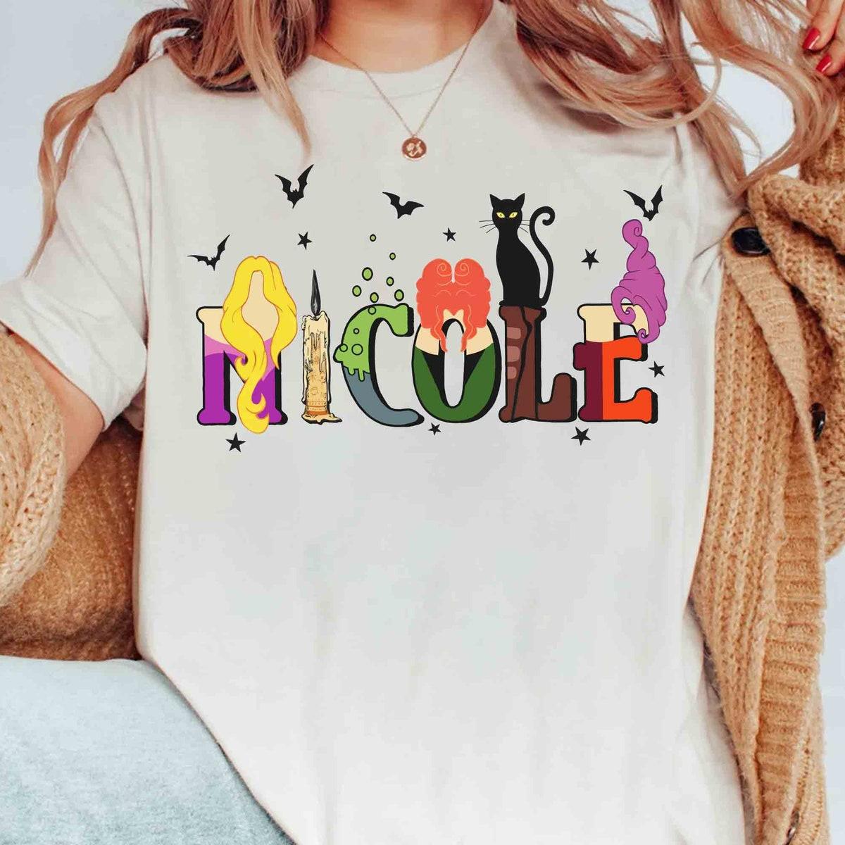 Custom Name Hocus Pocus Halloween Sanderson Sisters Black Cat Shirt 1