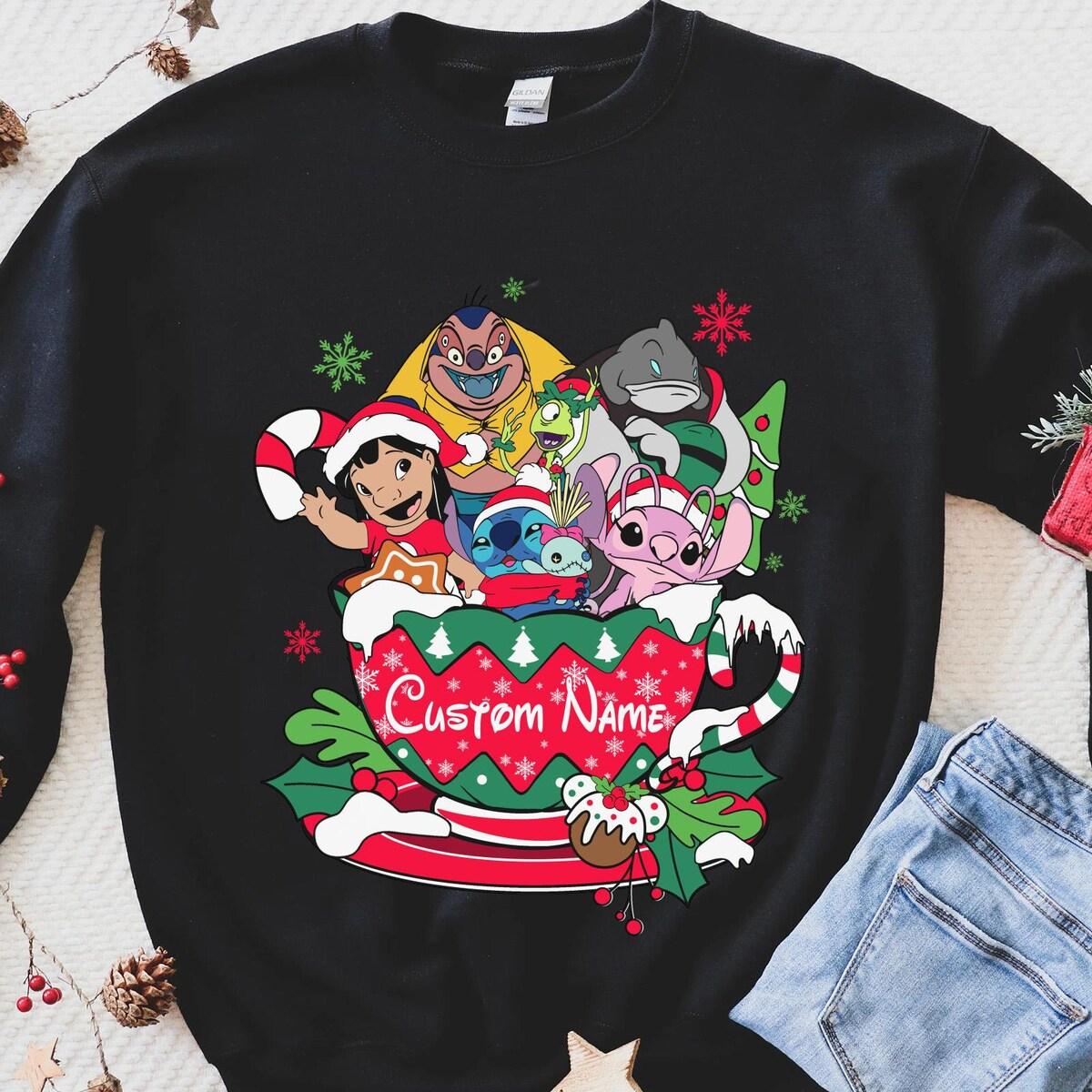 Custom Name Lilo And Stitch Characters Christmas Shirt 2