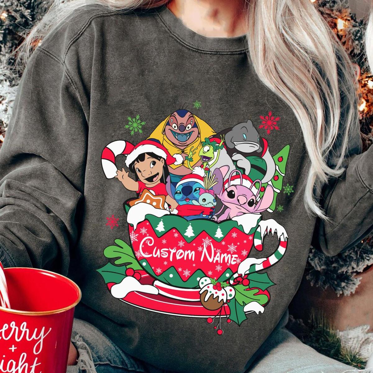 Custom Name Lilo And Stitch Characters Christmas Shirt 5