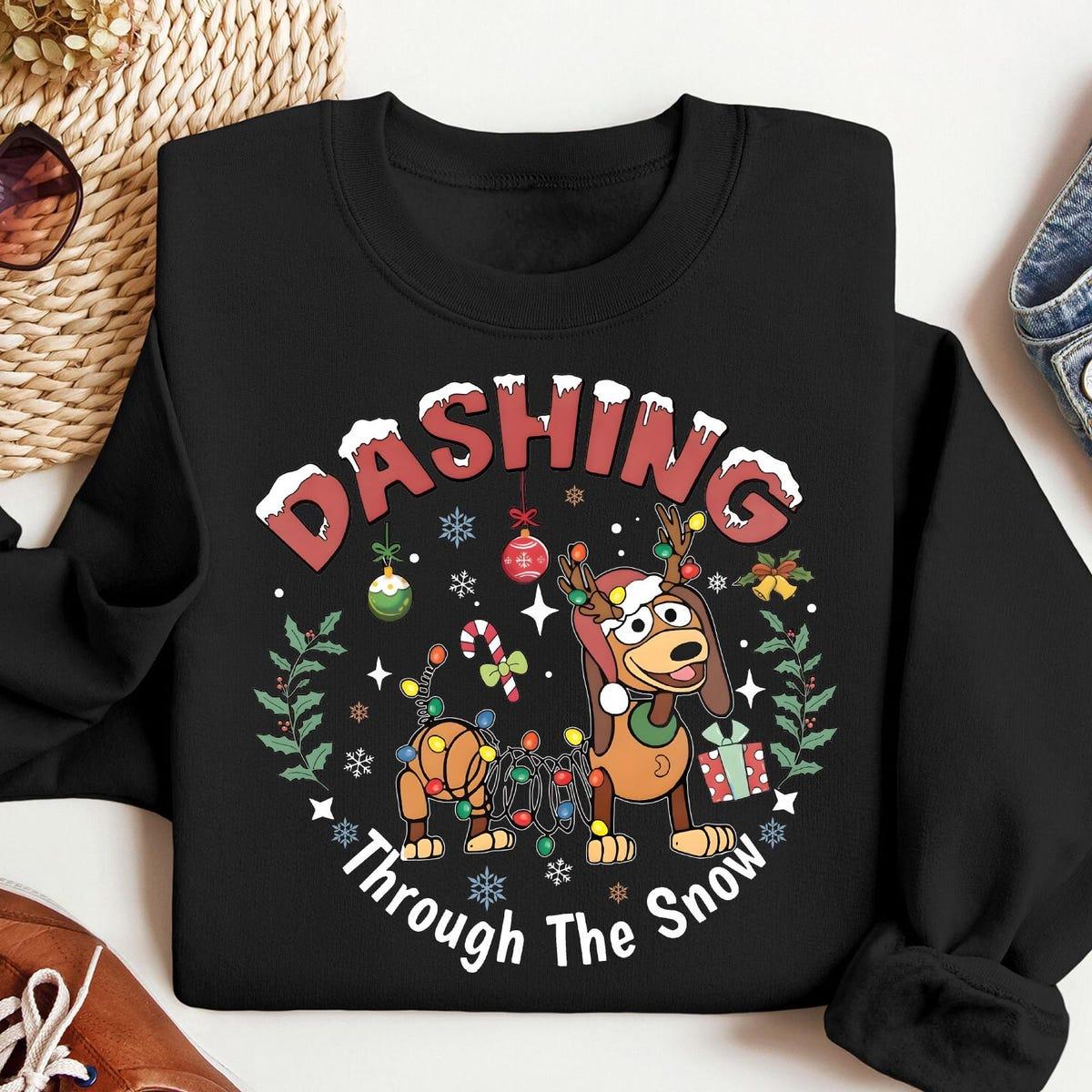 Dashing Through The Snow Slink Dog Christmas Shirt 1