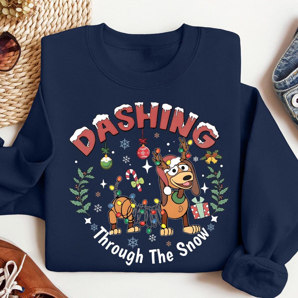 Dashing Through The Snow Slink Dog Christmas Shirt 2