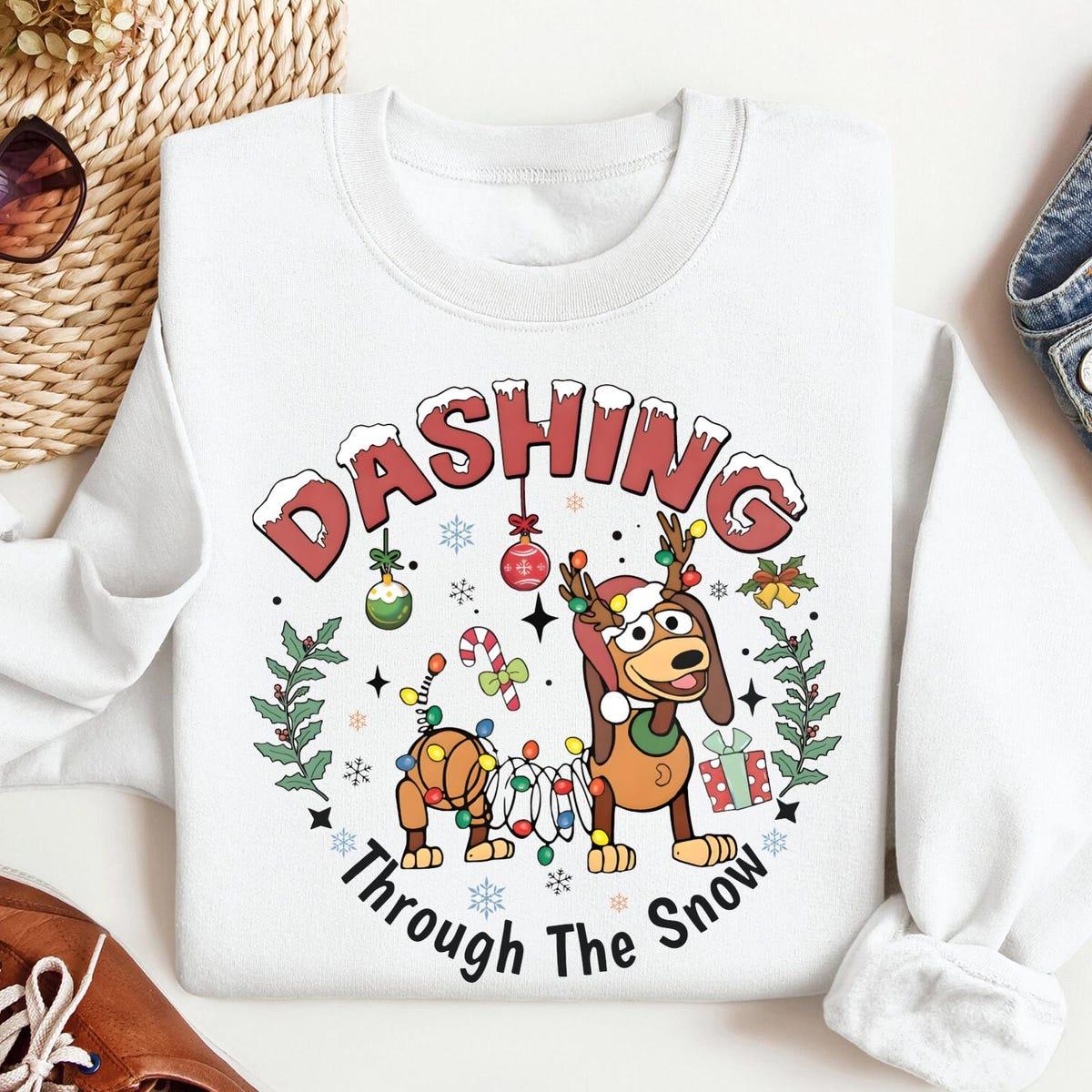 Dashing Through The Snow Slink Dog Christmas Shirt 3