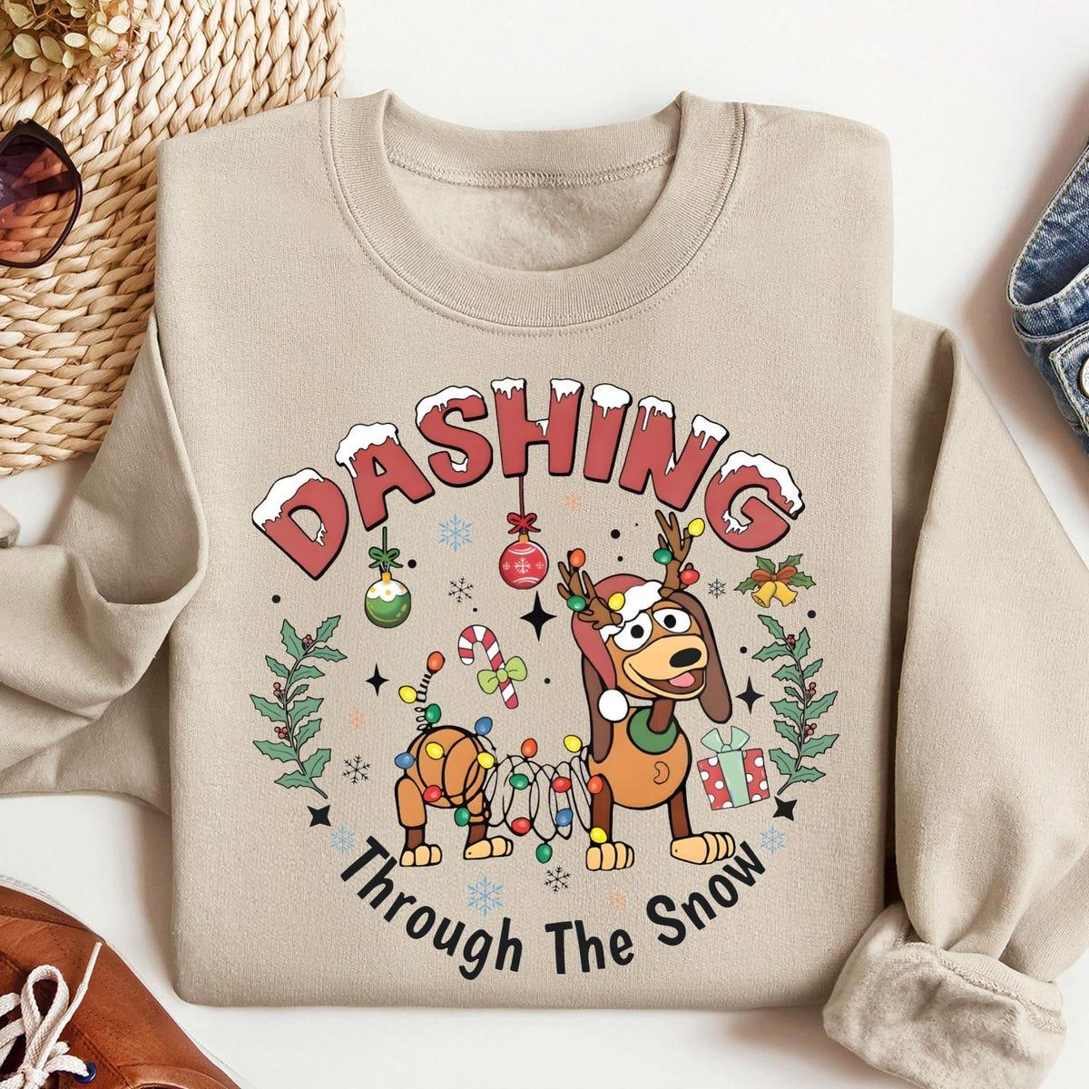 Dashing Through The Snow Slink Dog Christmas Shirt 4