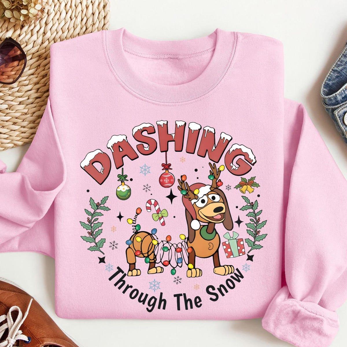 Dashing Through The Snow Slink Dog Christmas Shirt 5