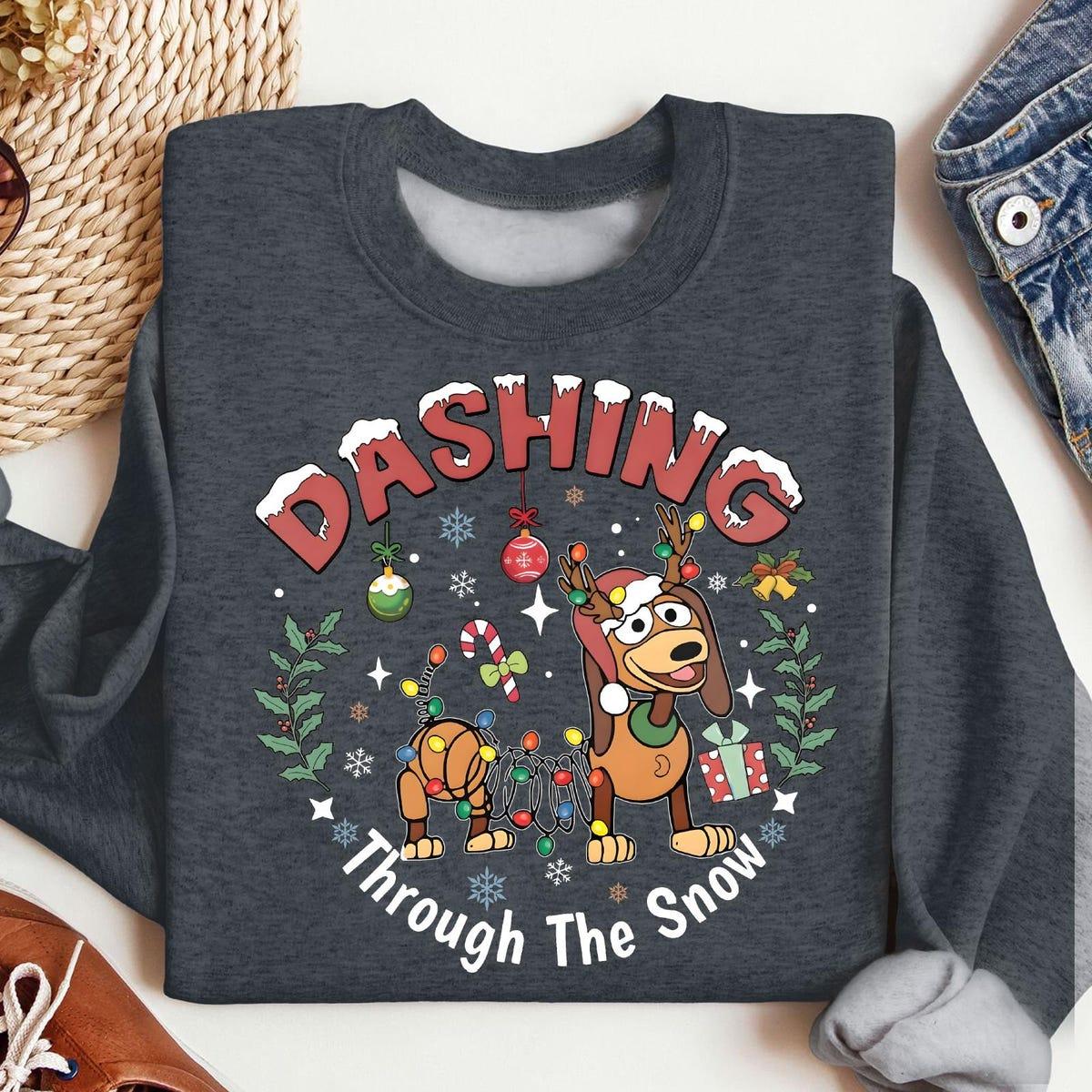 Dashing Through The Snow Slink Dog Christmas Shirt 6