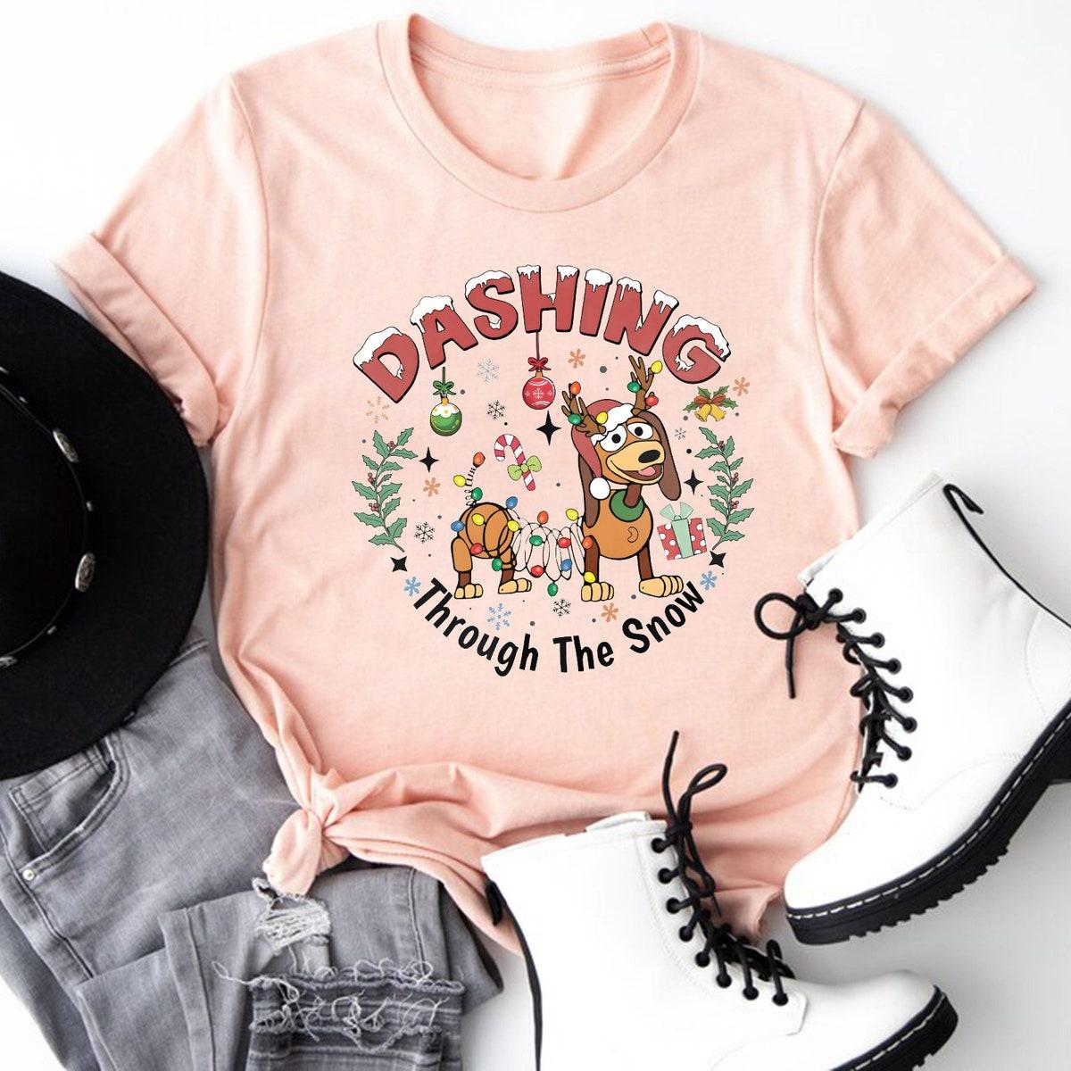 Dashing Through The Snow Slinky Dog Disney Shirt 3