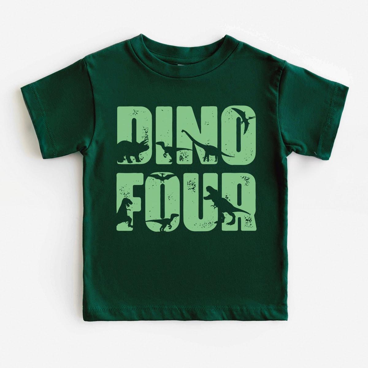 Dino Four Birthday Dinosaur Party Shirt 1