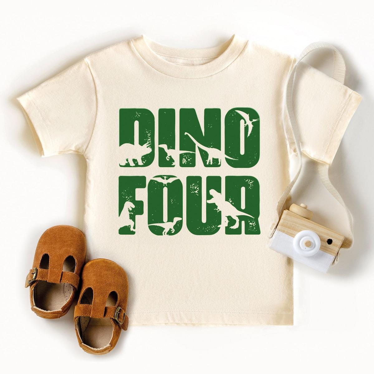 Dino Four Birthday Dinosaur Party Shirt 2