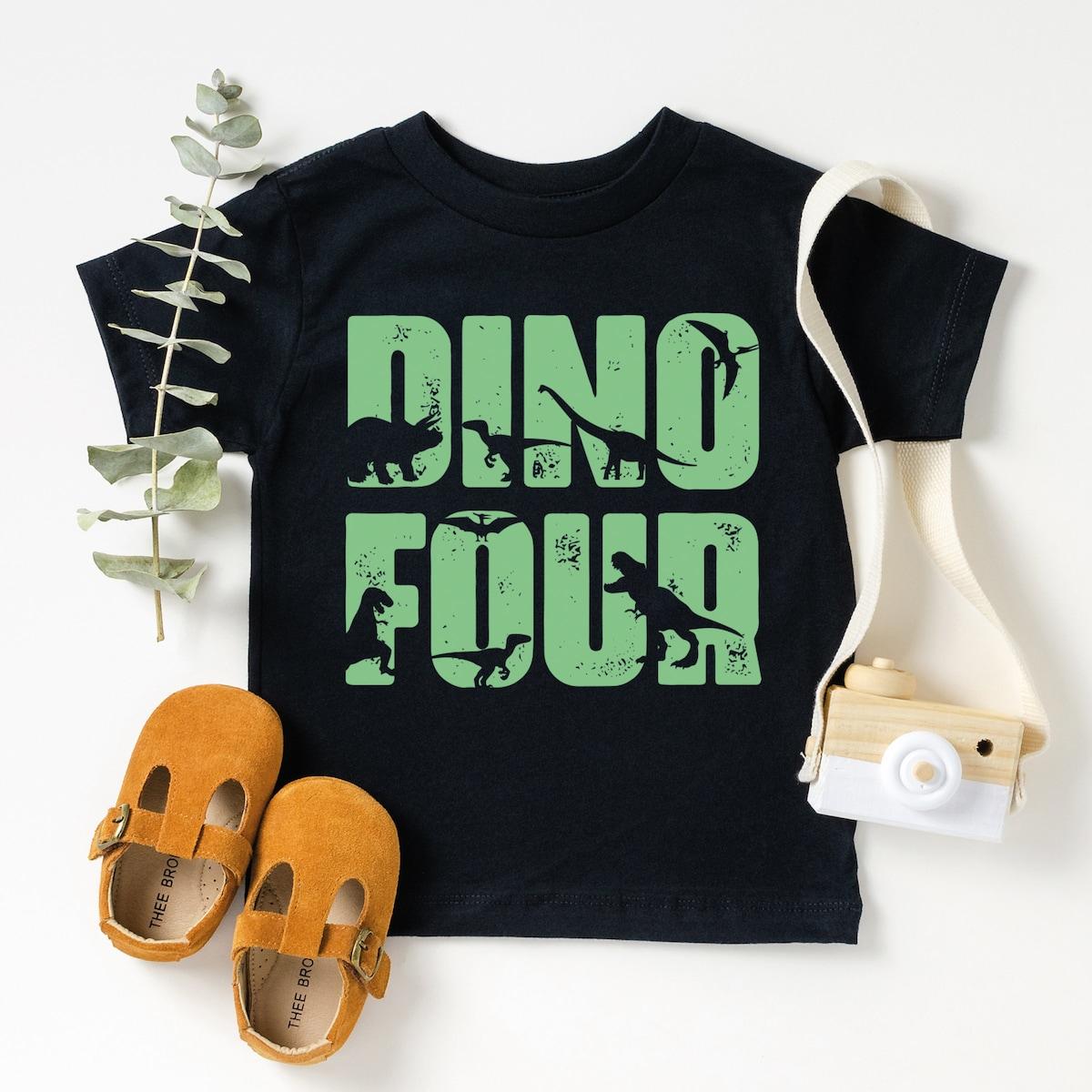 Dino Four Birthday Dinosaur Party Shirt 3