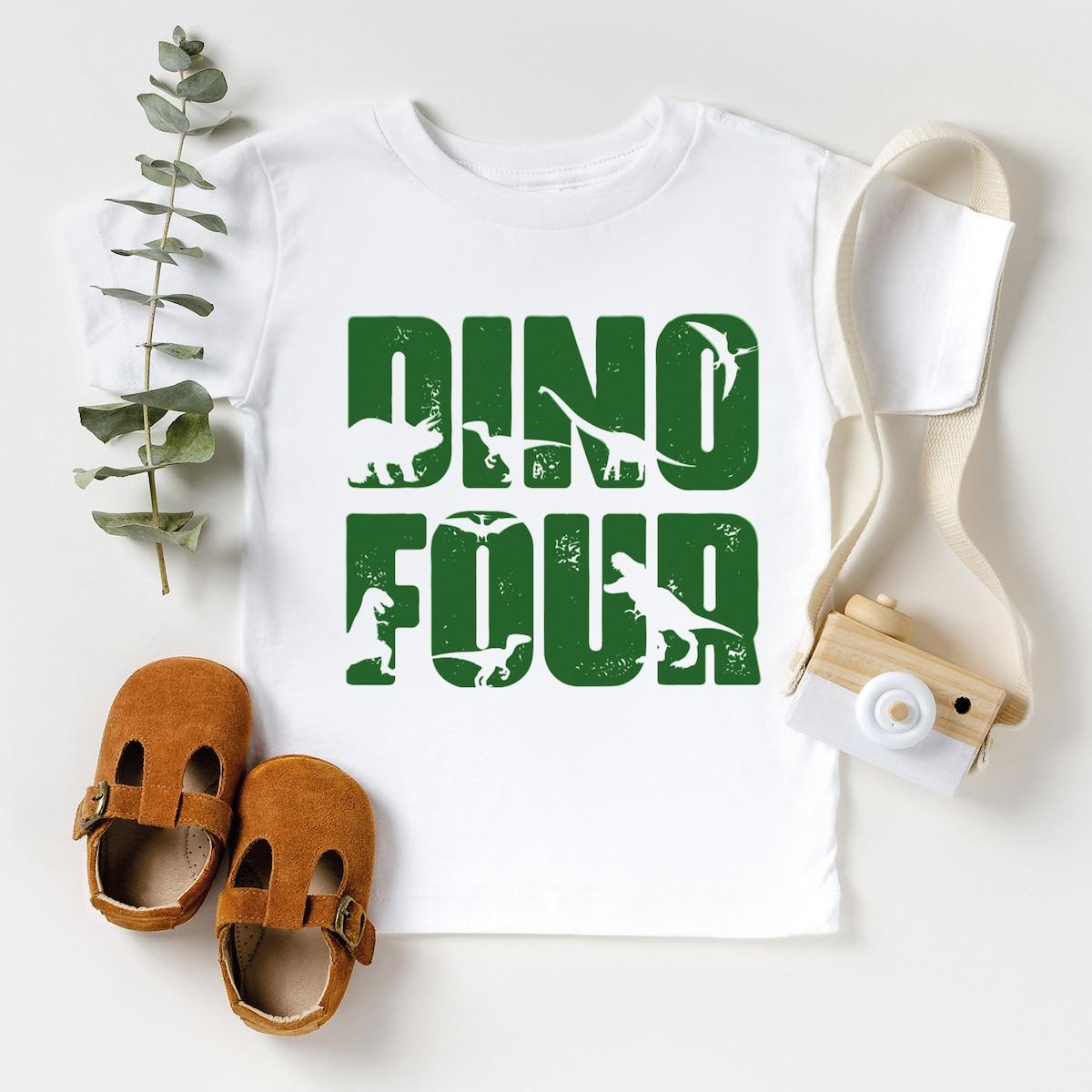 Dino Four Birthday Dinosaur Party Shirt 4