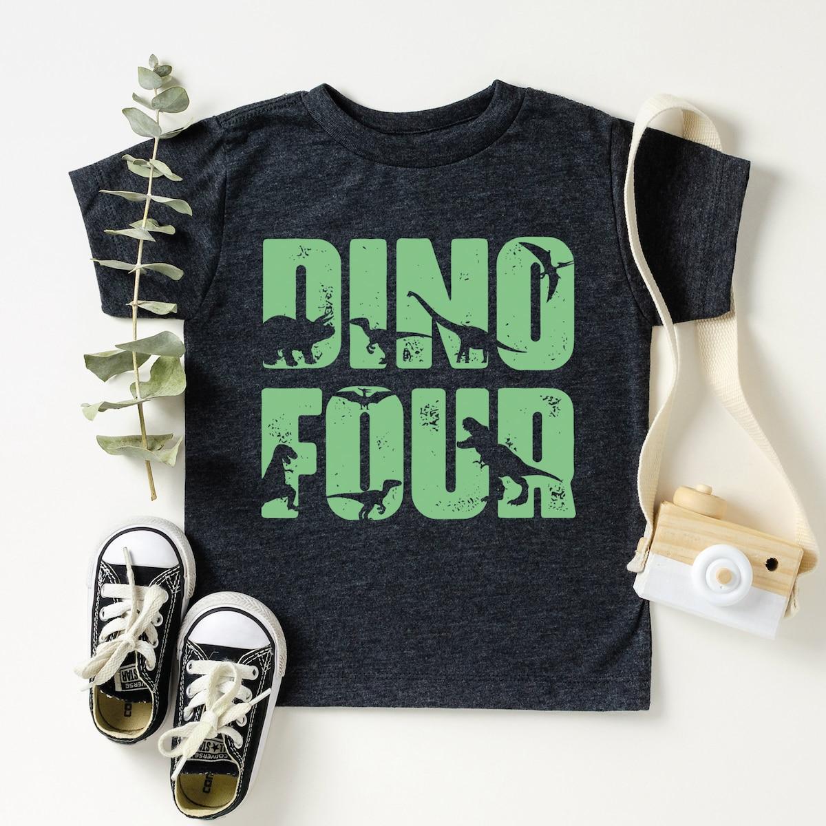 Dino Four Birthday Dinosaur Party Shirt 5