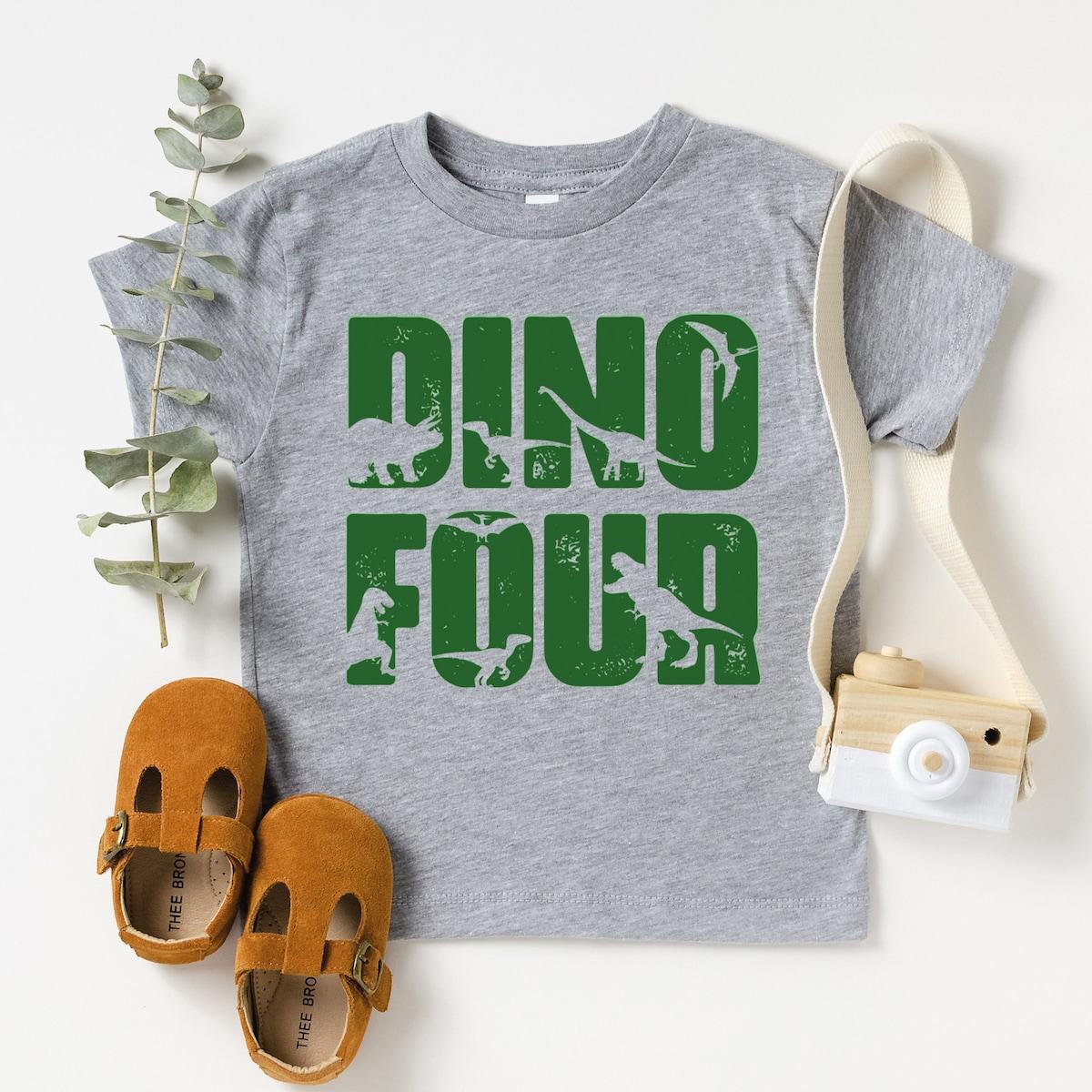 Dino Four Birthday Dinosaur Party Shirt 6