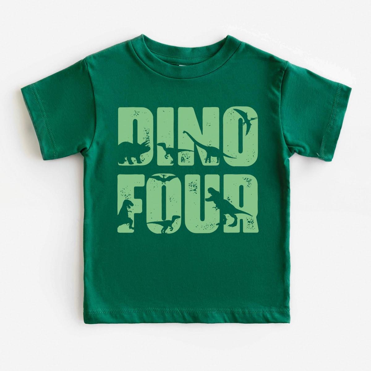 Dino Four Birthday Dinosaur Party Shirt 7