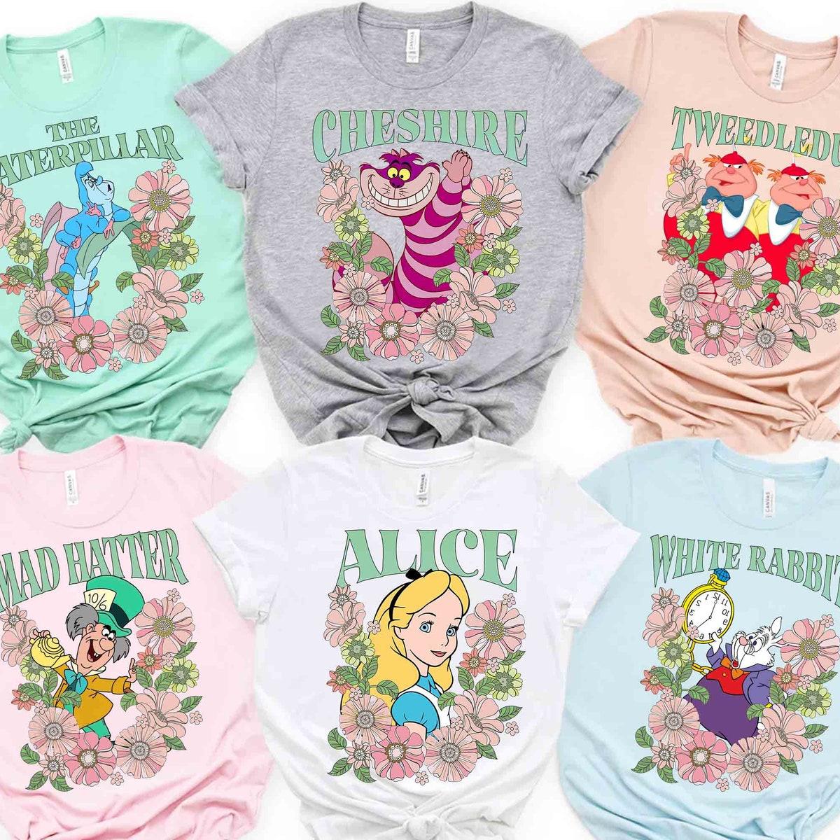 Disney Alice In Wonderland Floral Cheshire Cat Flowers Portrait Shirt 1