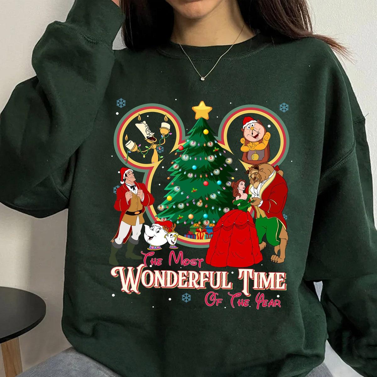 Disney Beauty And The Beast Xmas Tree Mickey Head Shirt 2