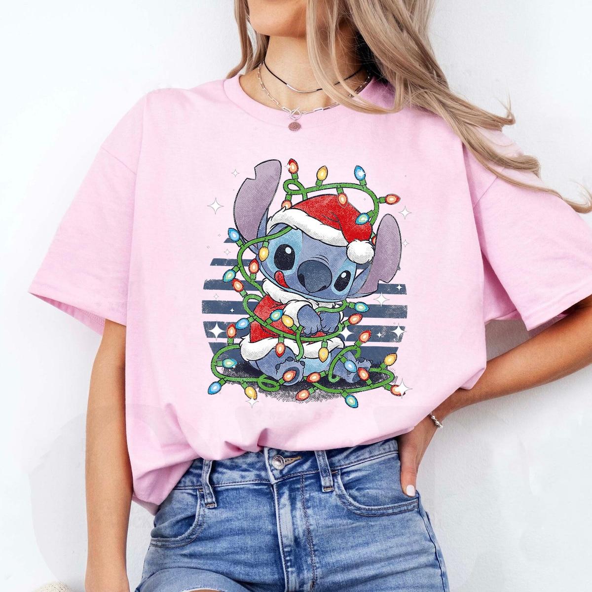 Disney Christmas Lilo And Stitch Christmas Lights Portrait Shirt 1