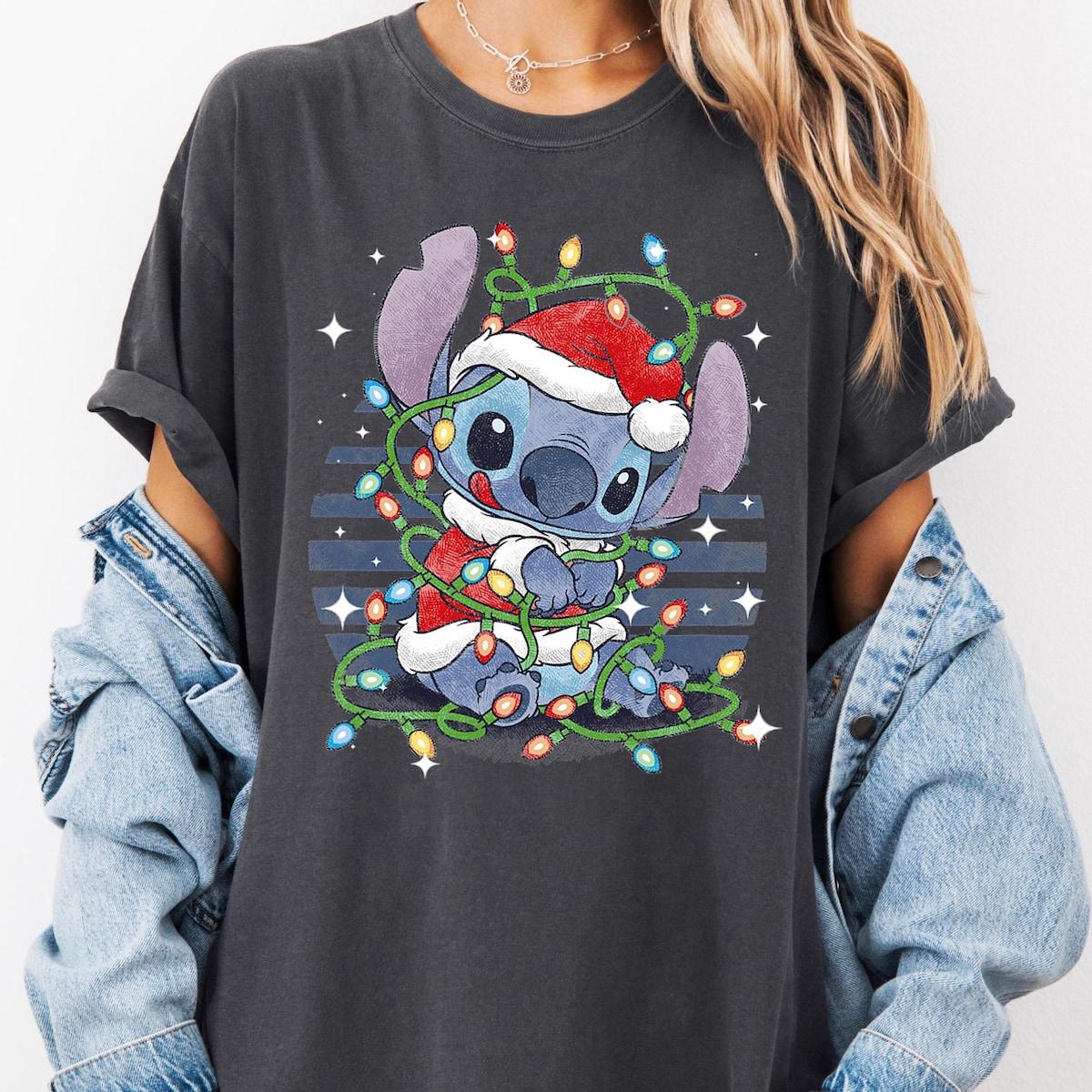 Disney Christmas Lilo And Stitch Christmas Lights Portrait Shirt 2