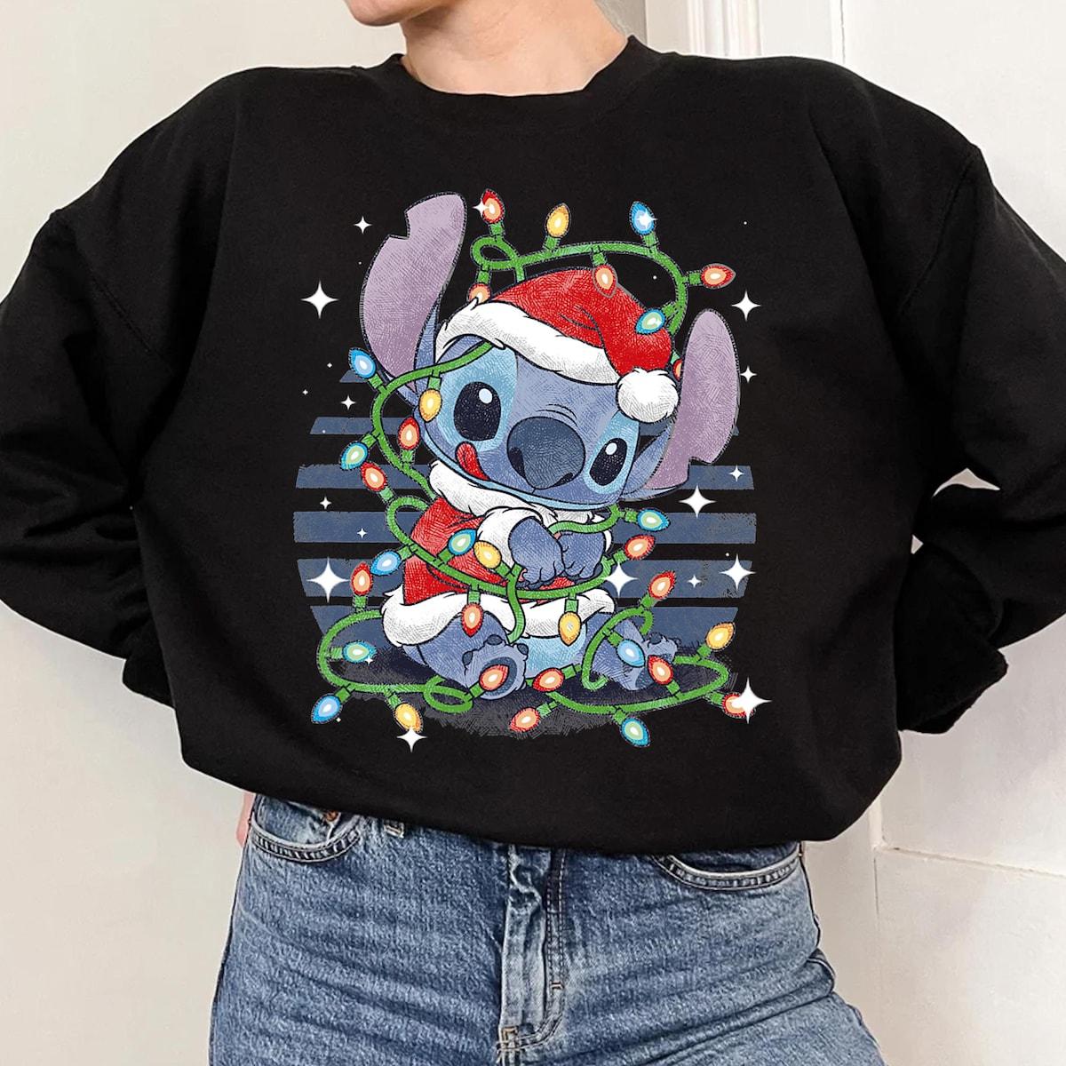 Disney Christmas Lilo And Stitch Christmas Lights Portrait Shirt 3