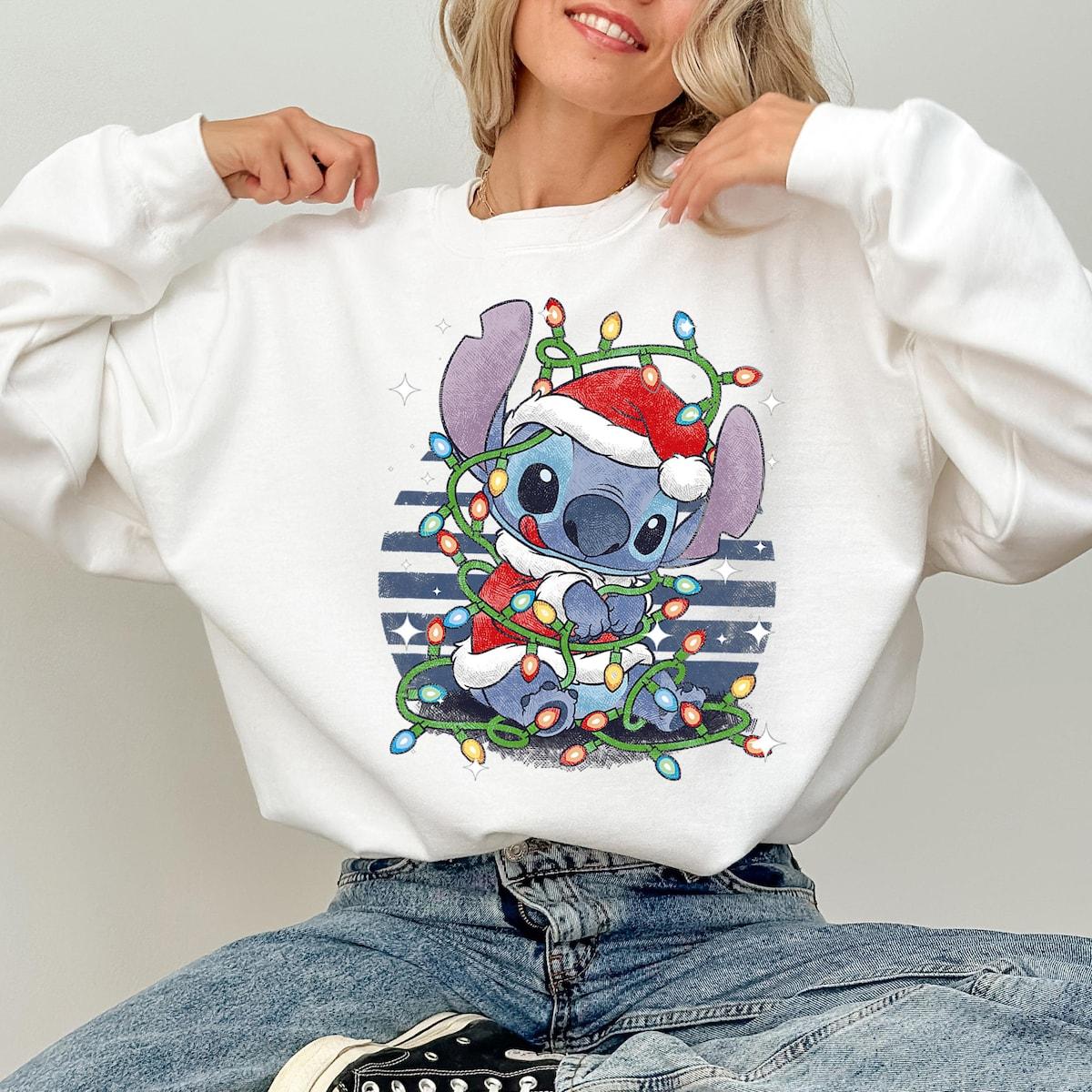 Disney Christmas Lilo And Stitch Christmas Lights Portrait Shirt 4