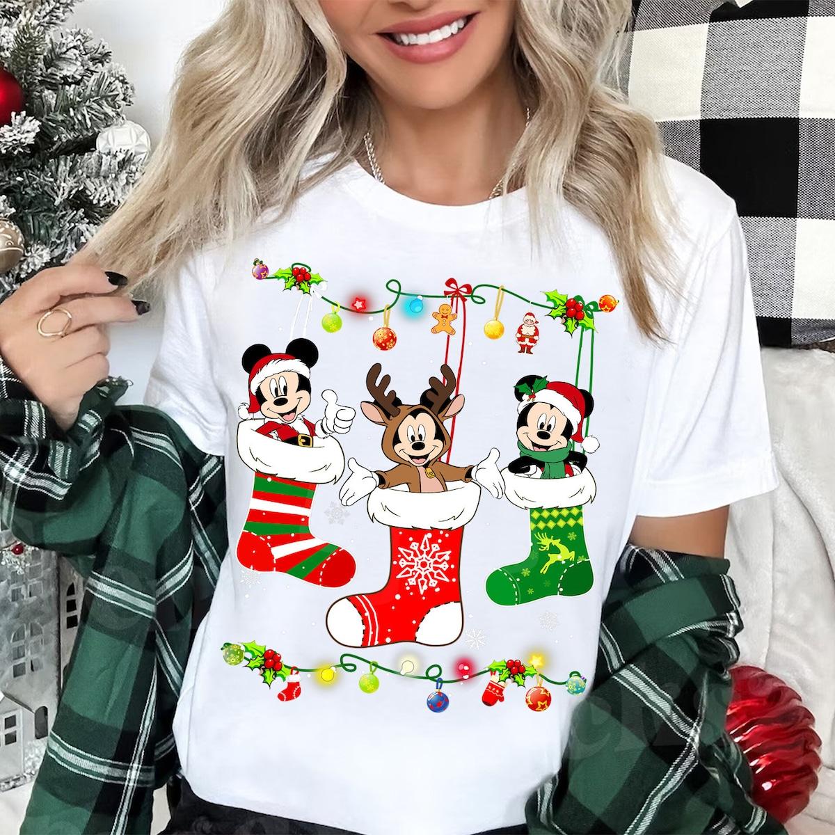 Disney Christmas Sock Mickey Mouse Santa Christmas Shirt 1