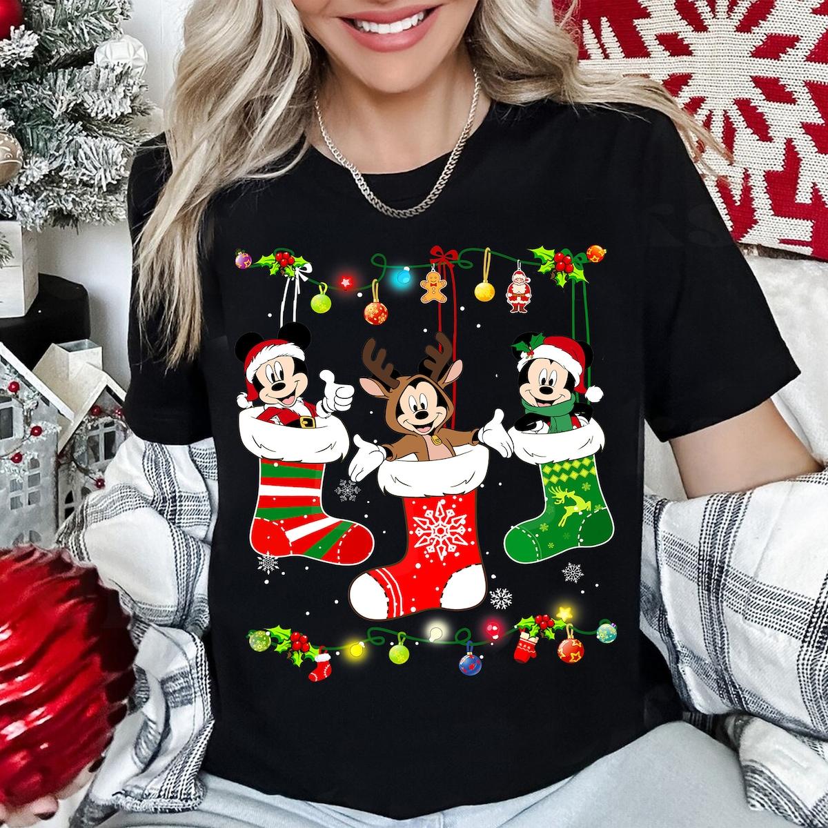 Disney Christmas Sock Mickey Mouse Santa Christmas Shirt 2