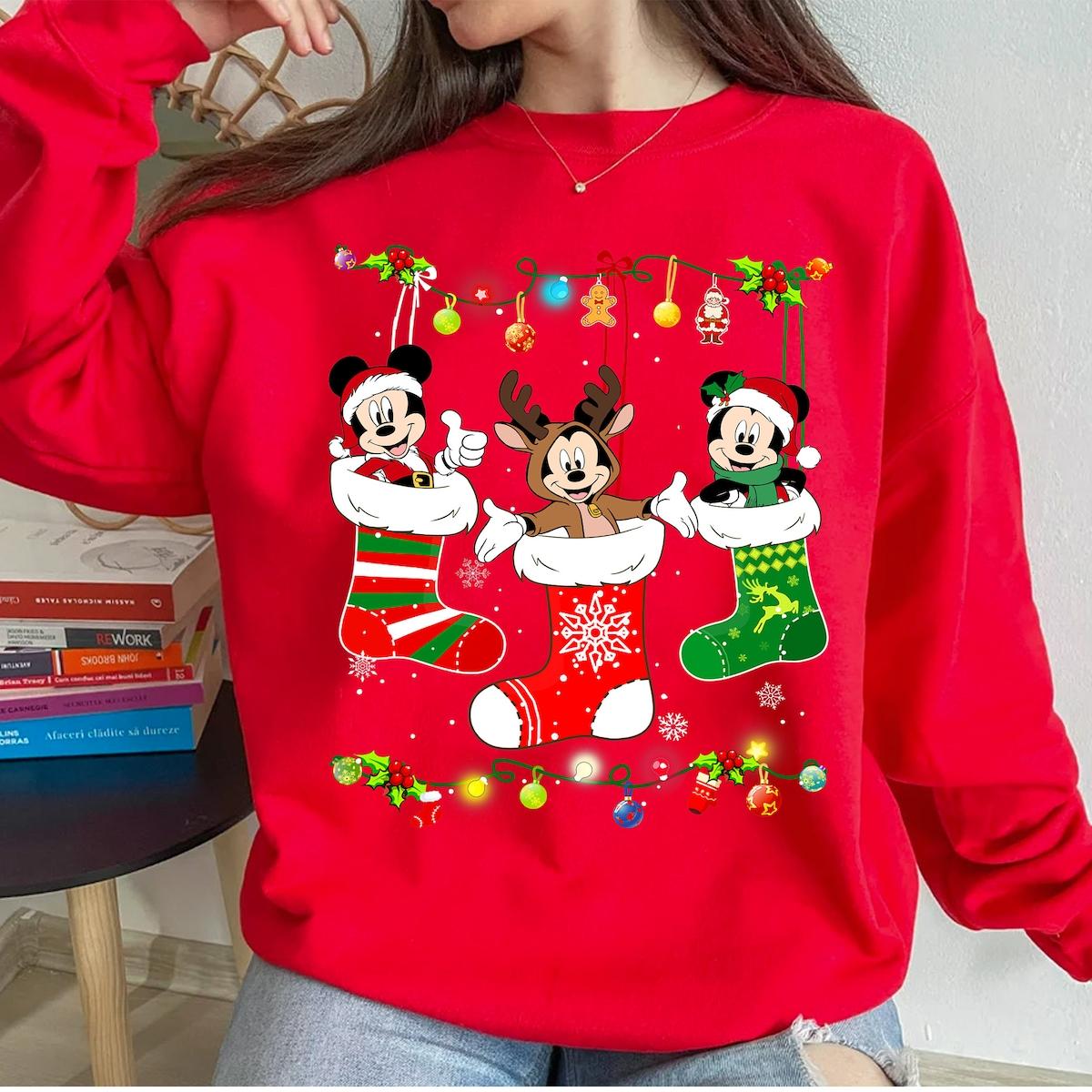 Disney Christmas Sock Mickey Mouse Santa Christmas Shirt 3