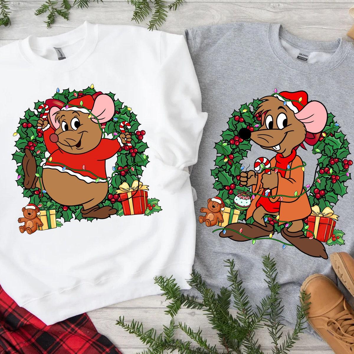 Disney Cinderella Jaq And Gus Christmas Wreath Lights Shirt 1