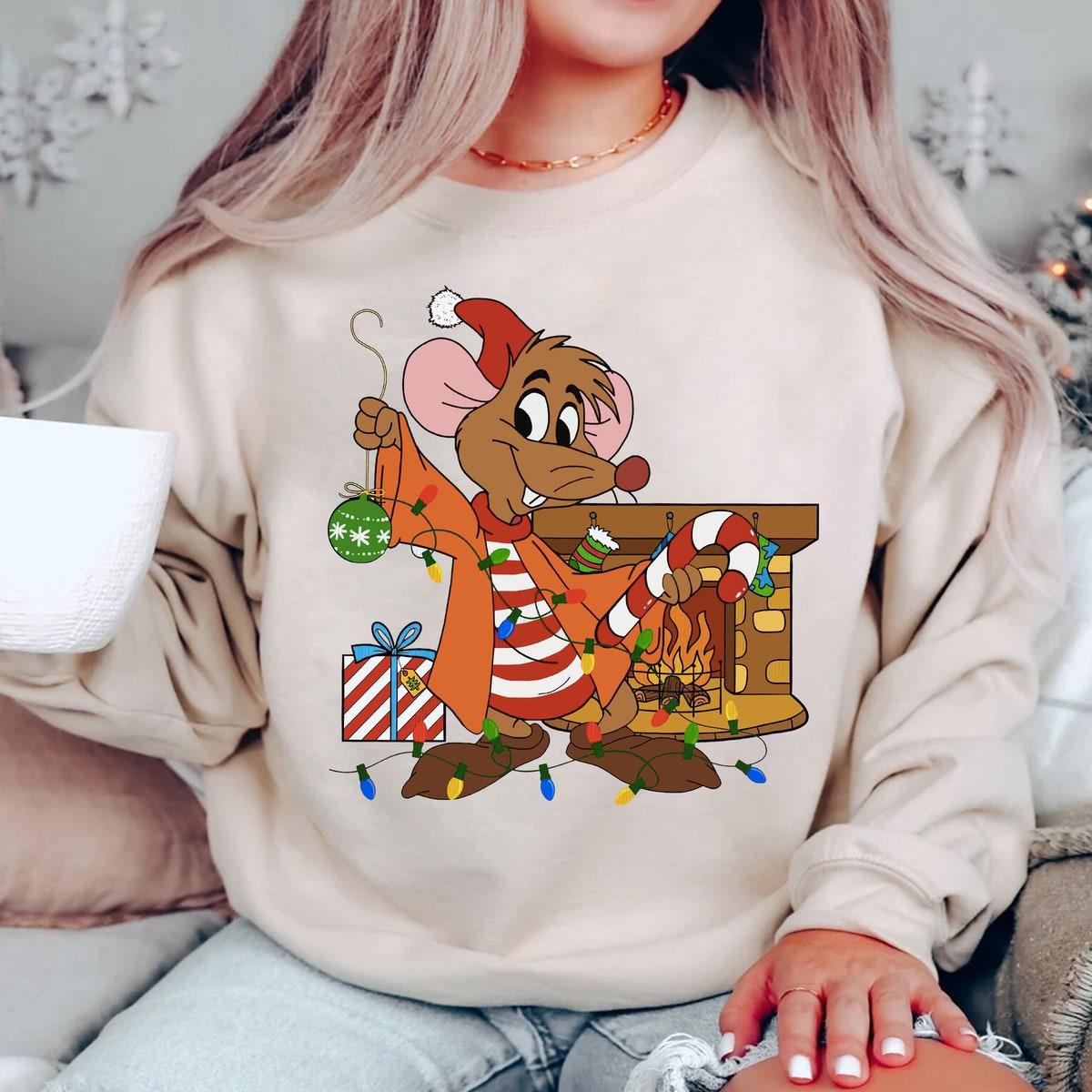 Disney Cinderella Jaq And Gus Lucifer Christmas Lights Shirt 3