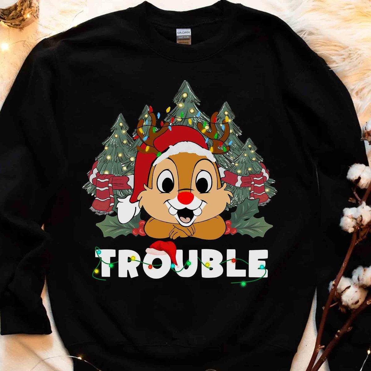 Disney Couple Santa Chip N Dale Double Trouble Christmas Light Shirt 1