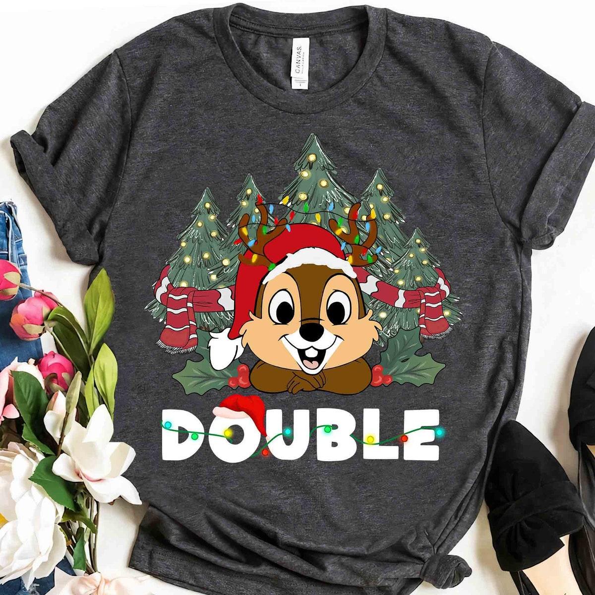 Disney Couple Santa Chip N Dale Double Trouble Christmas Light Shirt 2