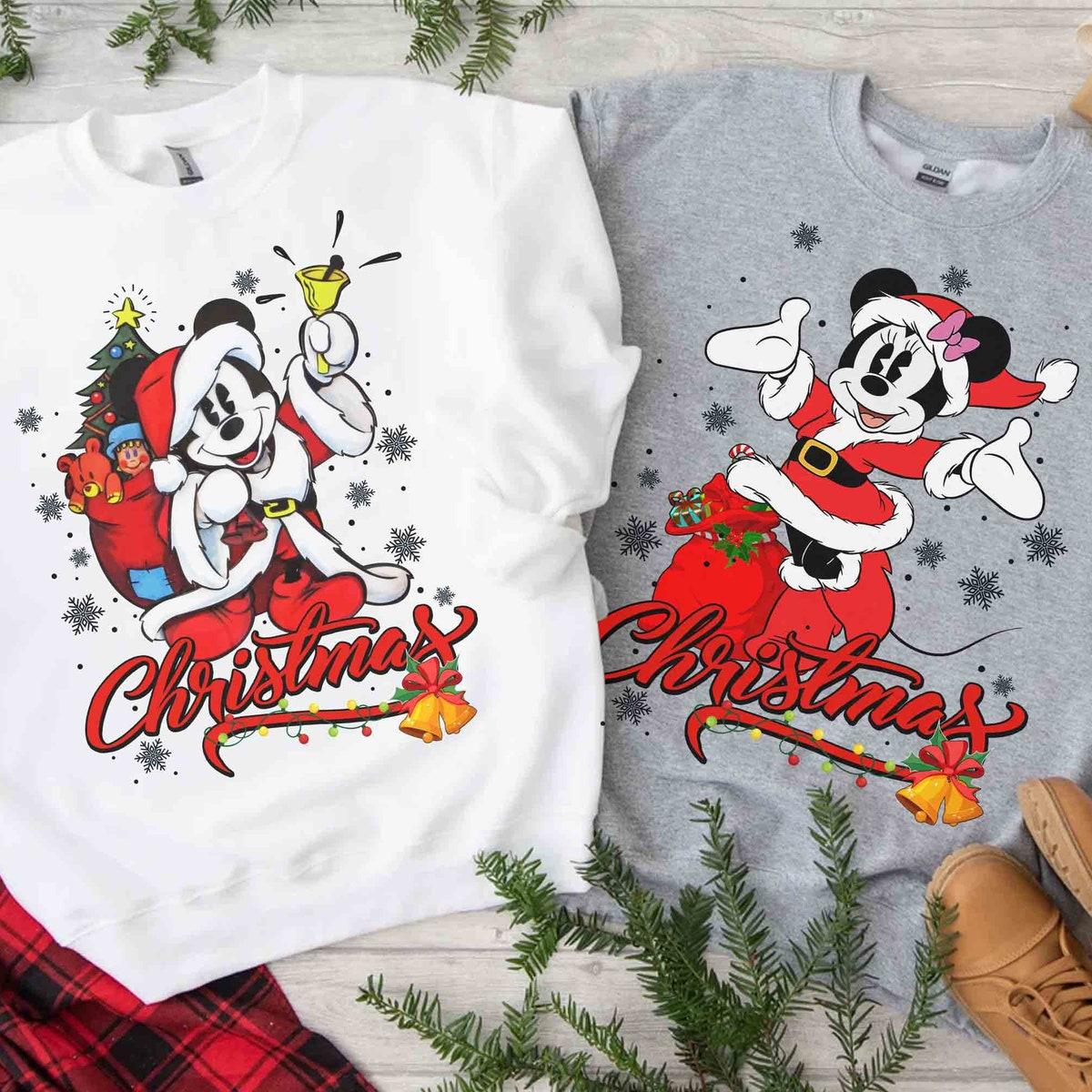 Disney Couple Santa Mickey And Minnie Christmas Lights Costume Matching Shirt 1