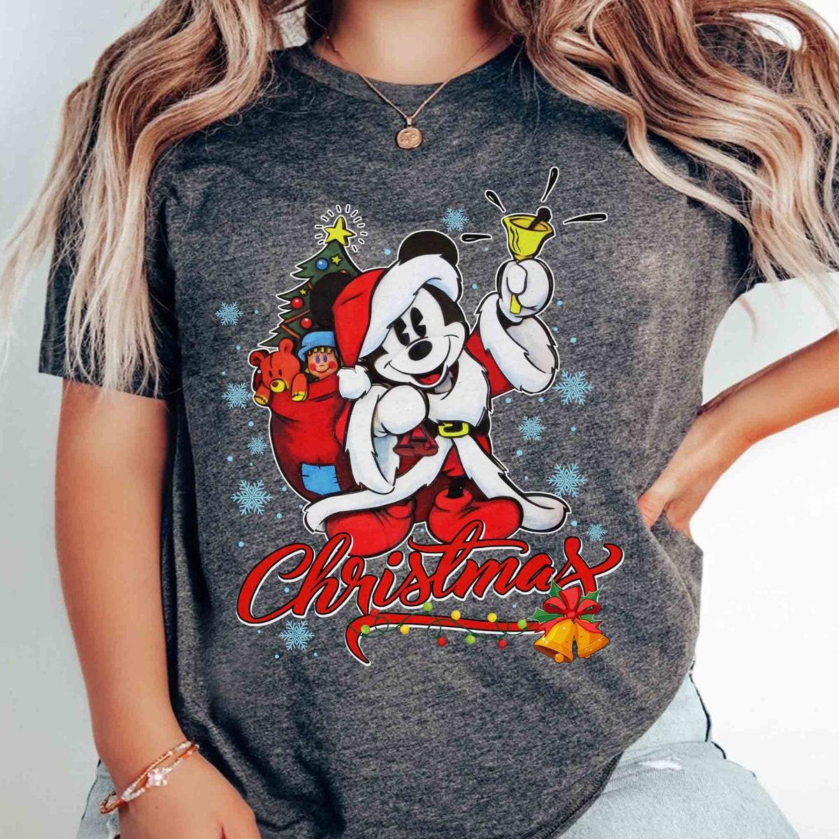 Disney Couple Santa Mickey And Minnie Christmas Lights Costume Matching Shirt 2