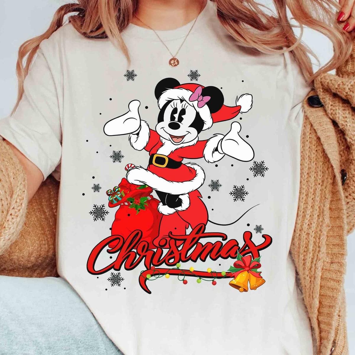 Disney Couple Santa Mickey And Minnie Christmas Lights Costume Matching Shirt 3