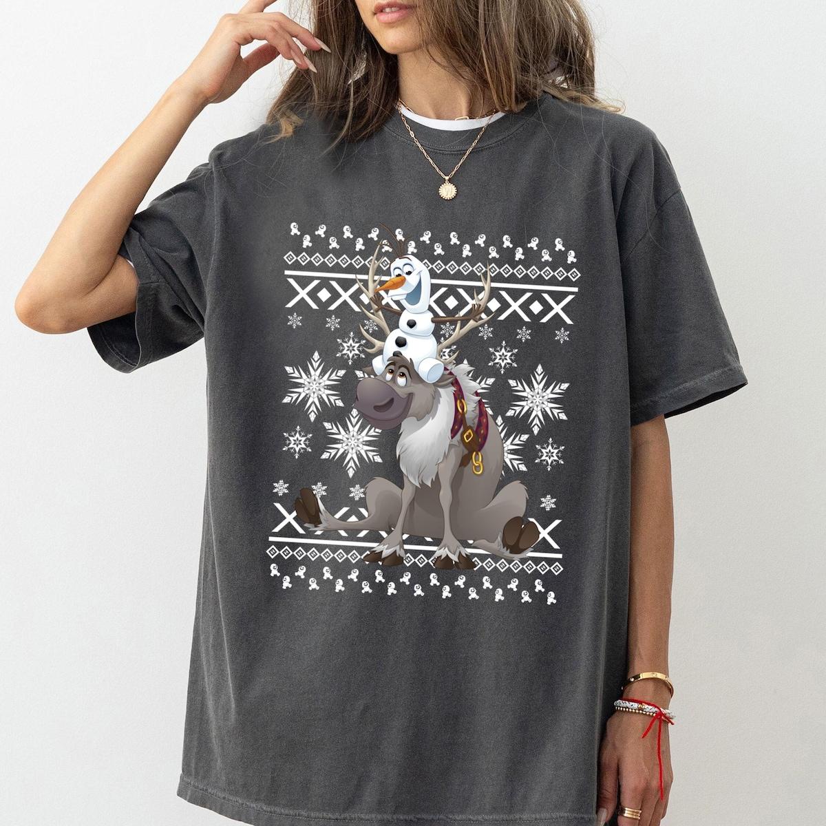 Disney Frozen Olaf Sven Riding Antlers Ugly Christmas Shirt 1