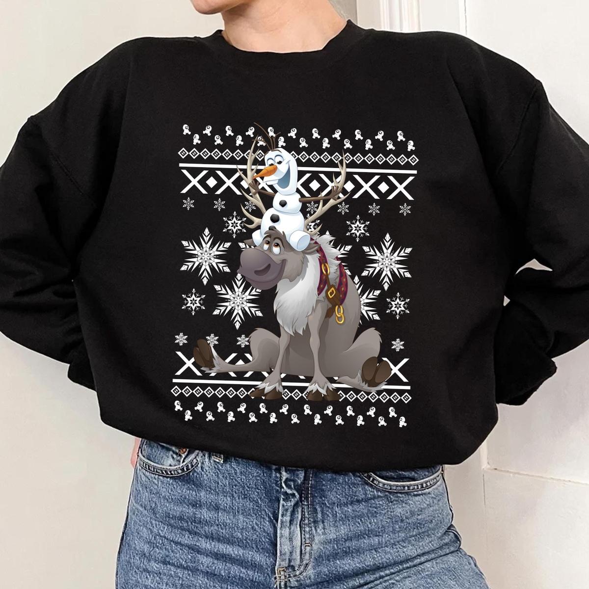 Disney Frozen Olaf Sven Riding Antlers Ugly Christmas Shirt 2