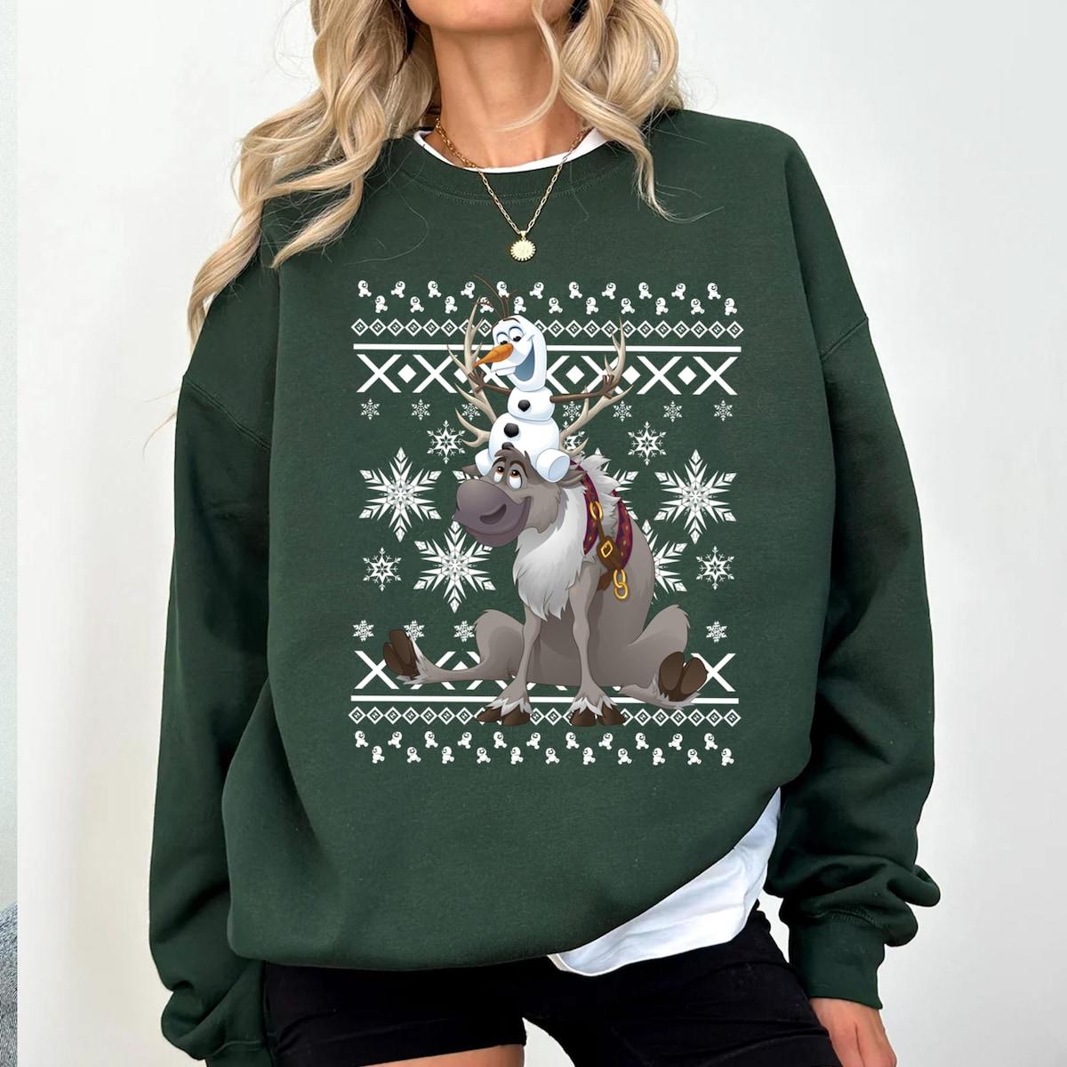 Disney Frozen Olaf Sven Riding Antlers Ugly Christmas Shirt 3