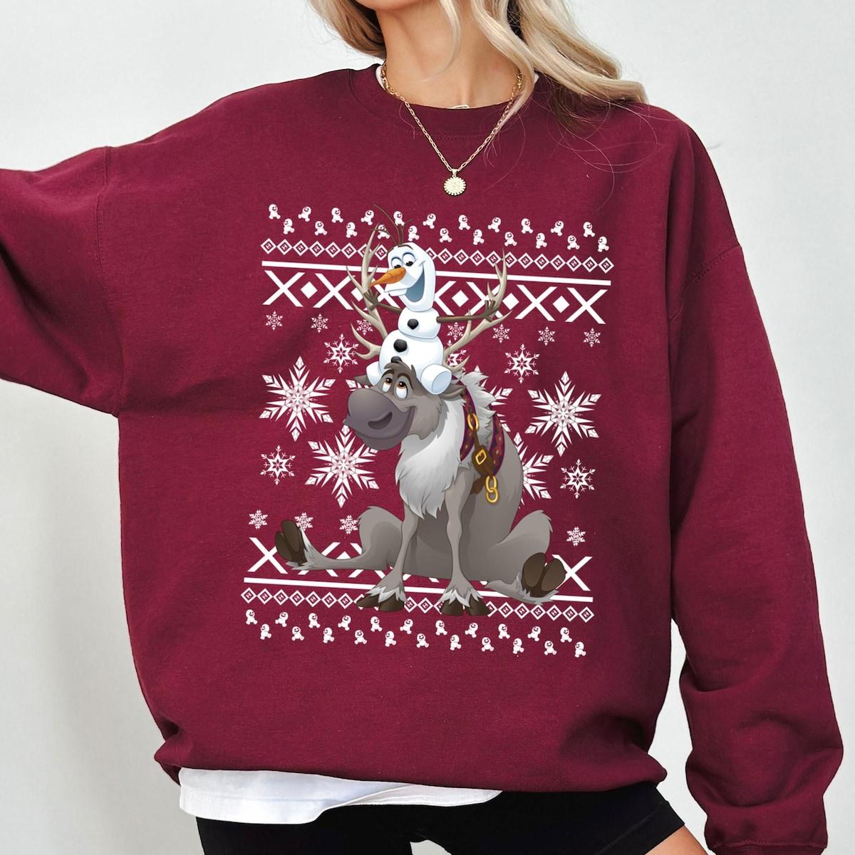 Disney Frozen Olaf Sven Riding Antlers Ugly Christmas Shirt 4