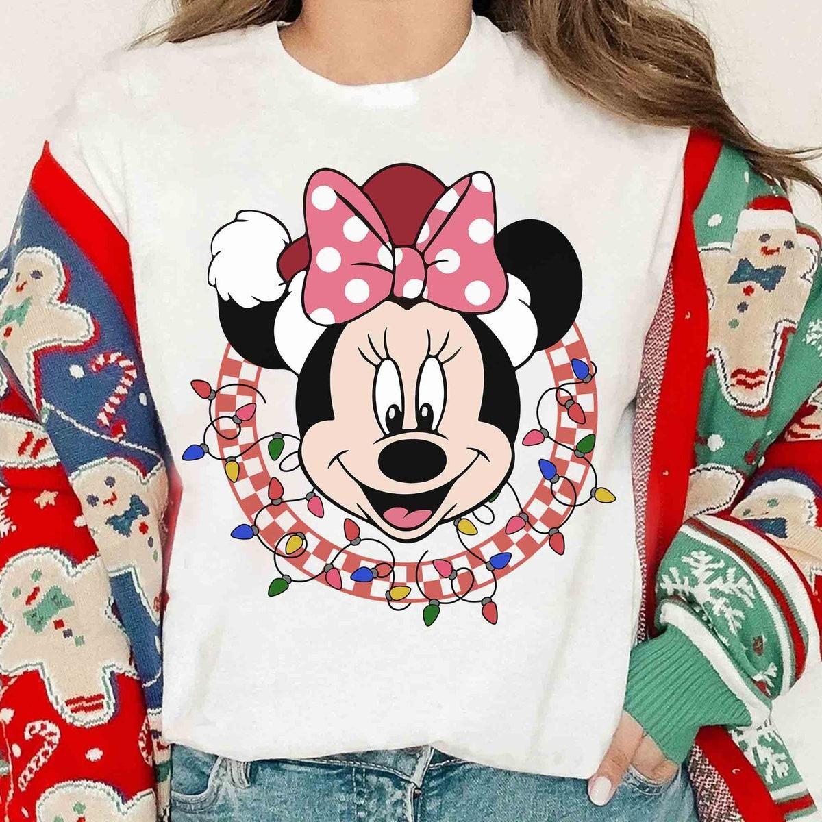 Disney Mickey And Friends Checkered Christmas Lights Shirt 1