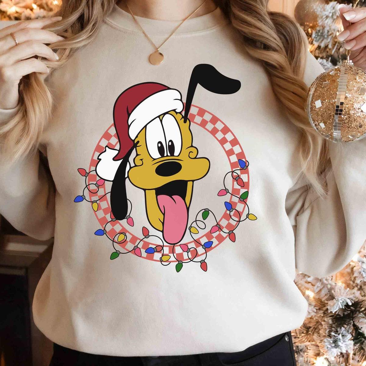 Disney Mickey And Friends Checkered Christmas Lights Shirt 3