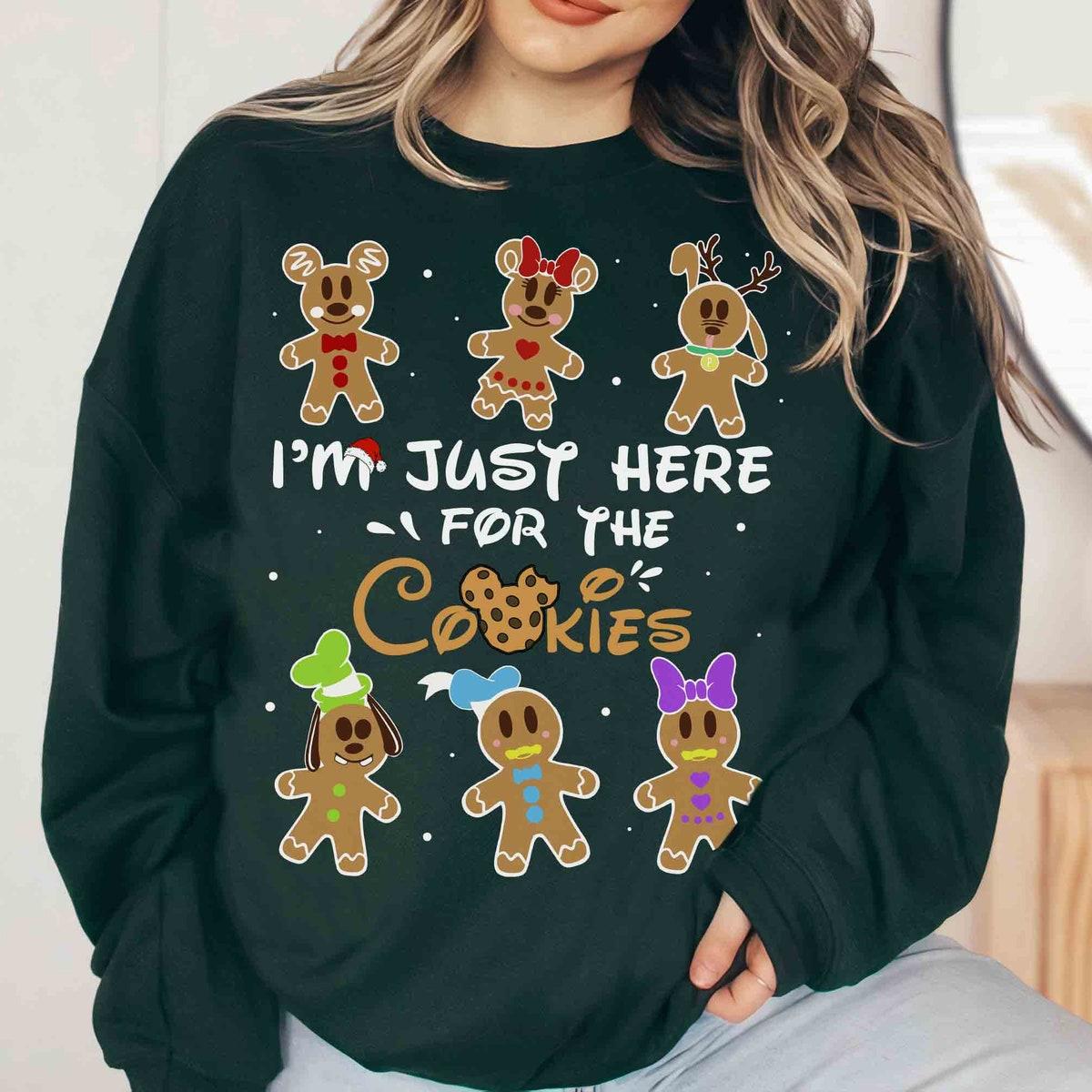 Disney Mickey And Friends Gingerbread Im Here For The Cookies Christmas Shirt 1