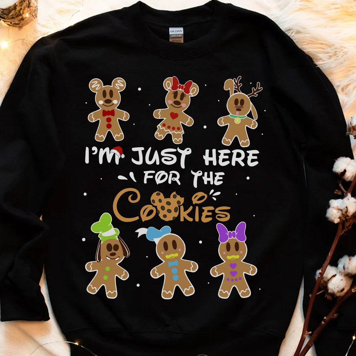 Disney Mickey And Friends Gingerbread Im Here For The Cookies Christmas Shirt 2