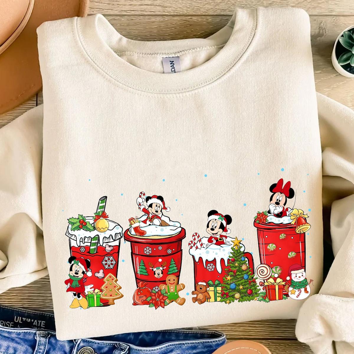 Disney Mickey And Minnie Christmas Coffee Latte Drink Cup Shirt 4