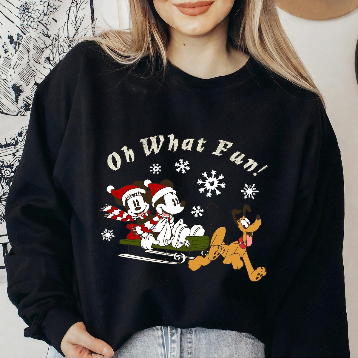 Disney Mickey Minnie And Pluto Oh What Fun Christmas Sled Shirt 2