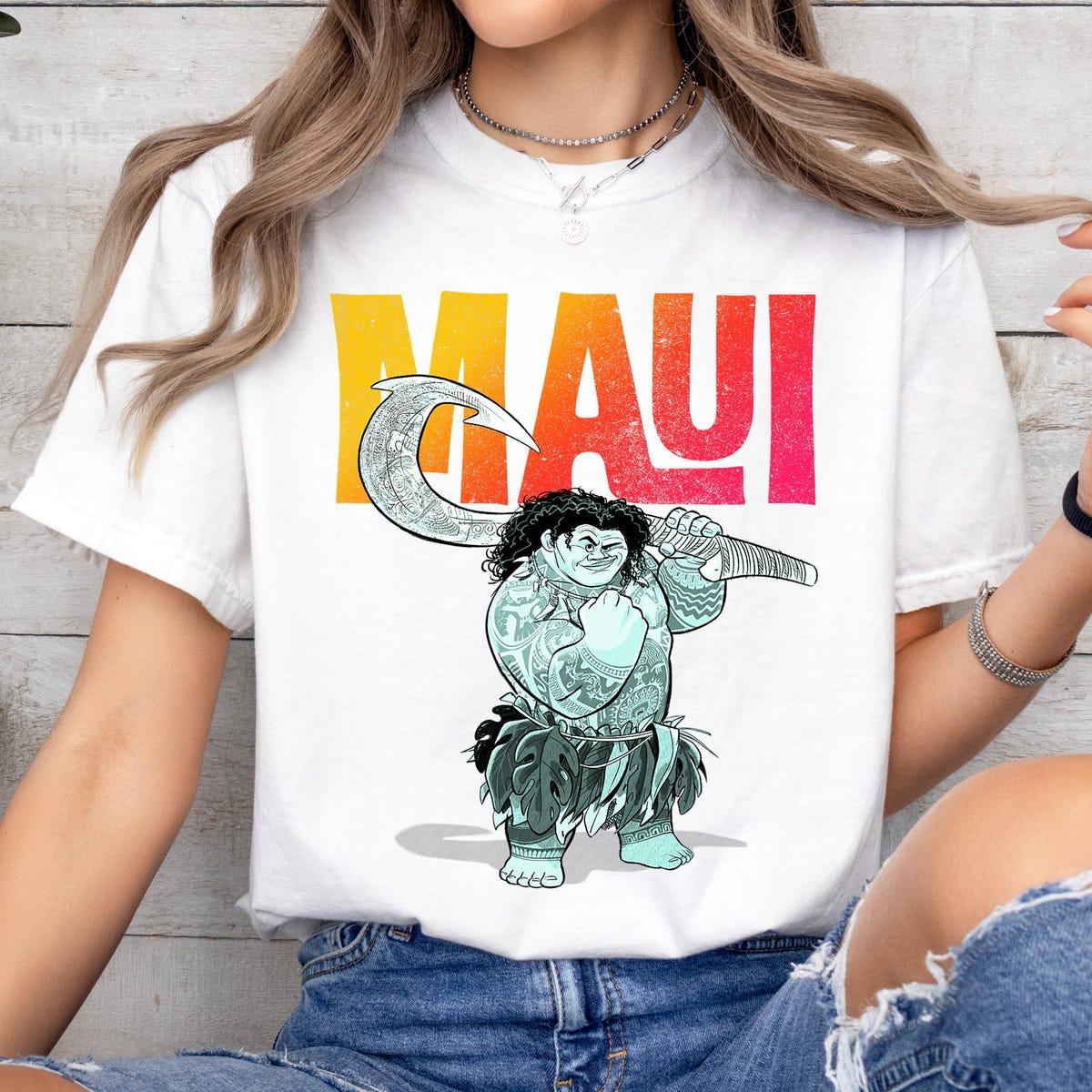 Disney Moana Maui Gradient Text Tough Pose Portrait Shirt 2