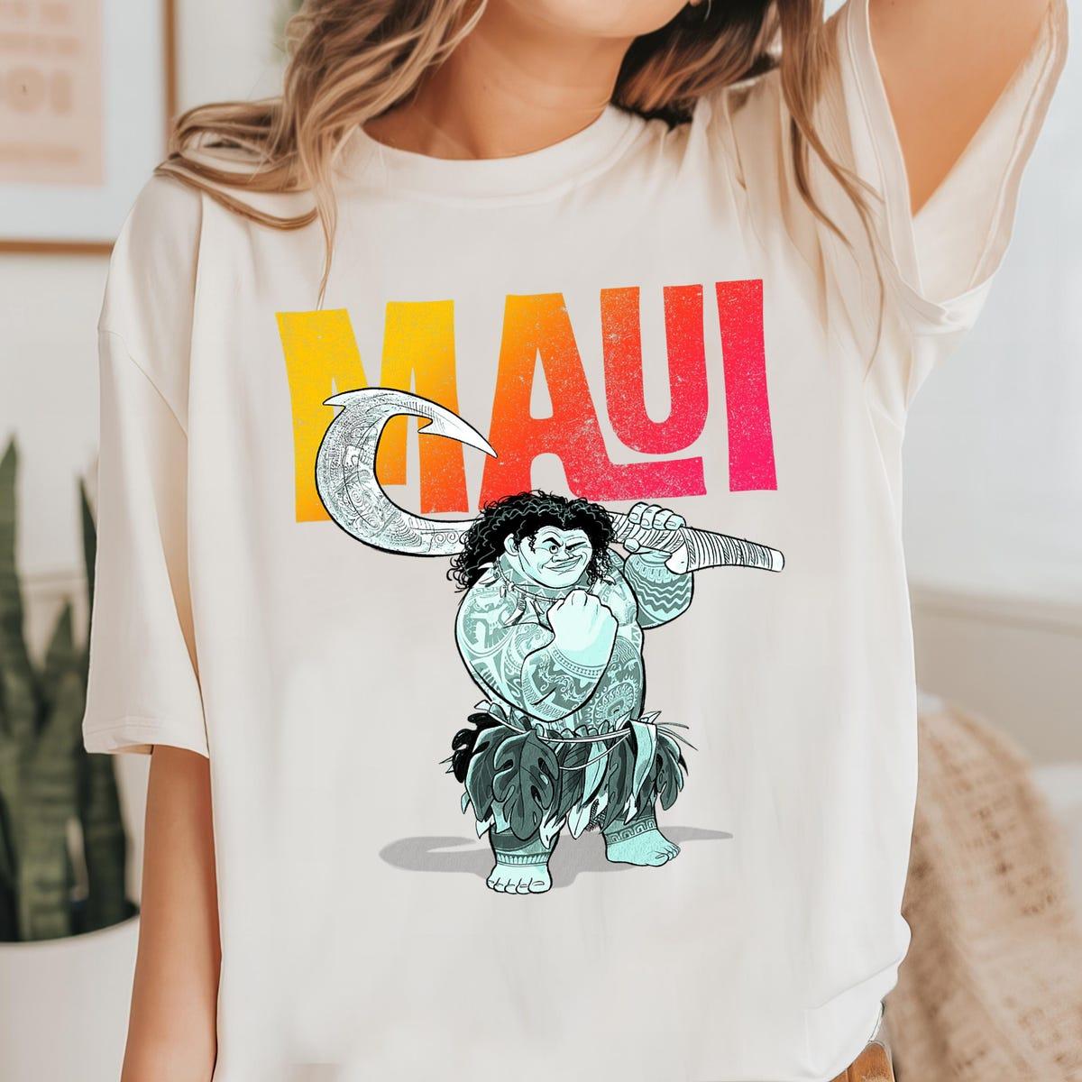 Disney Moana Maui Gradient Text Tough Pose Portrait Shirt 4