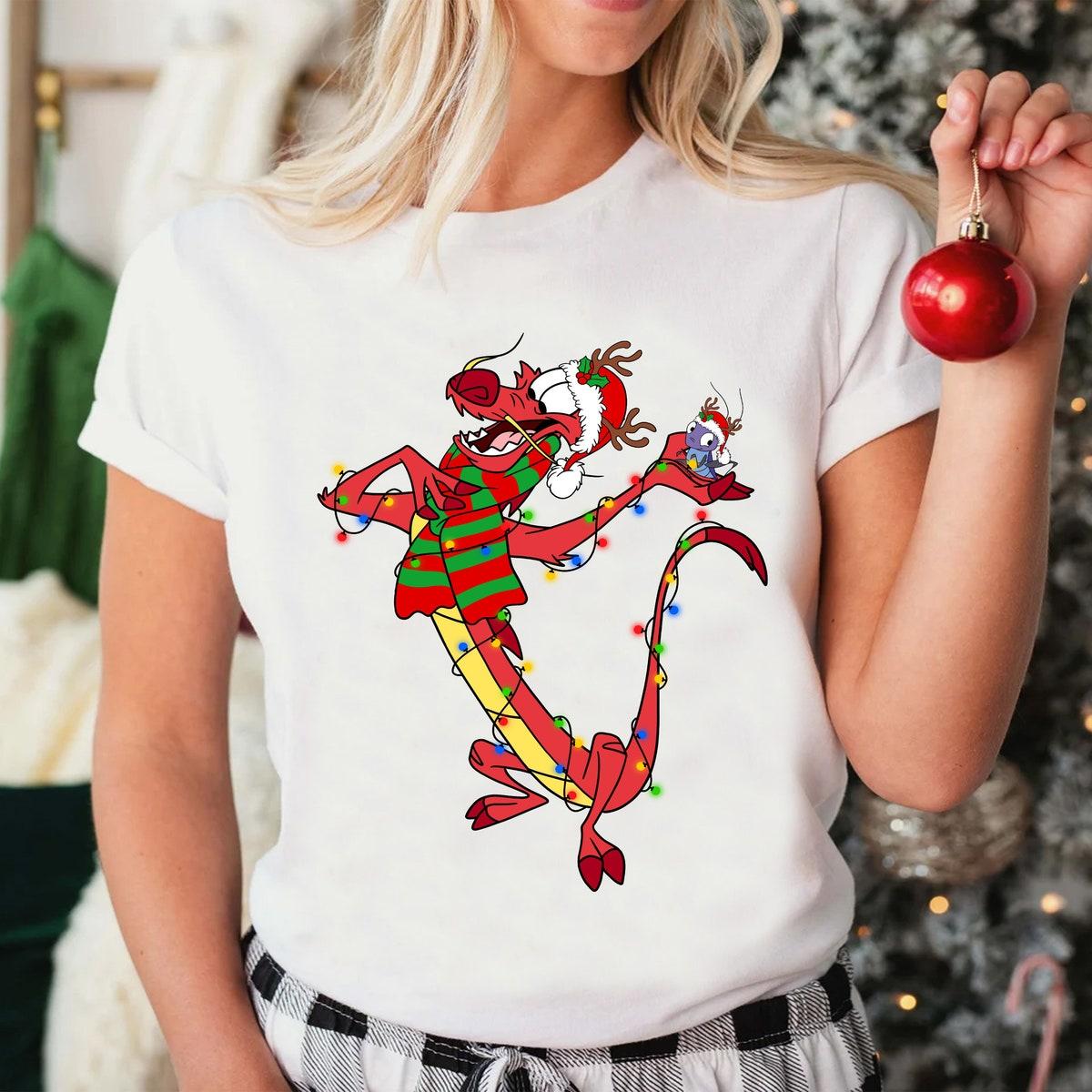 Disney Mulan Santa Mushu Dragon Christmas Lights Shirt 1